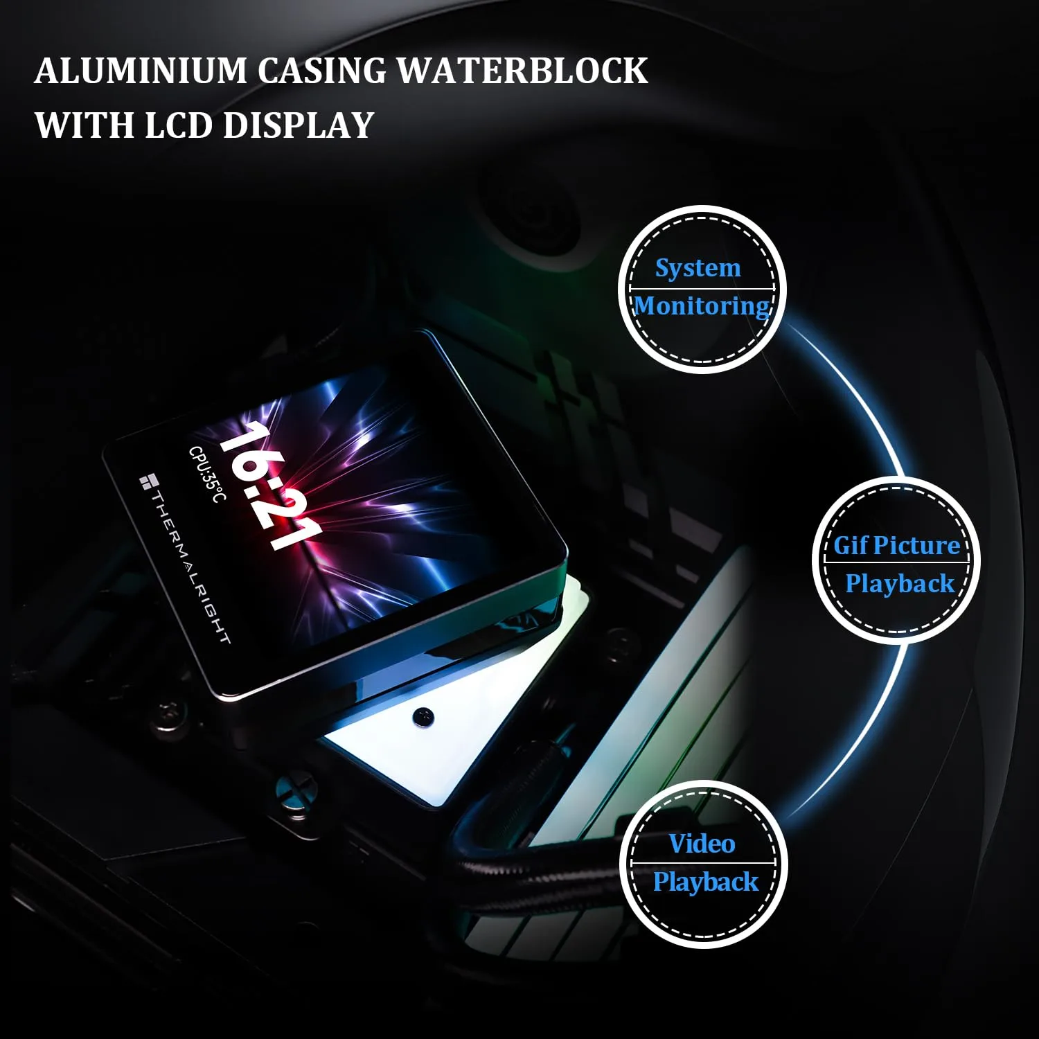 Thermalrlght Grand Vision 240 ARGB Black CPU Water Cooler,Double PWM Fans Water Cooling System,IPS LCD Screen with 480x480 Resolution,for AM4/AM5,Intel LGA1700/1851,CPU Liquid Cooler,3.4-inch Display