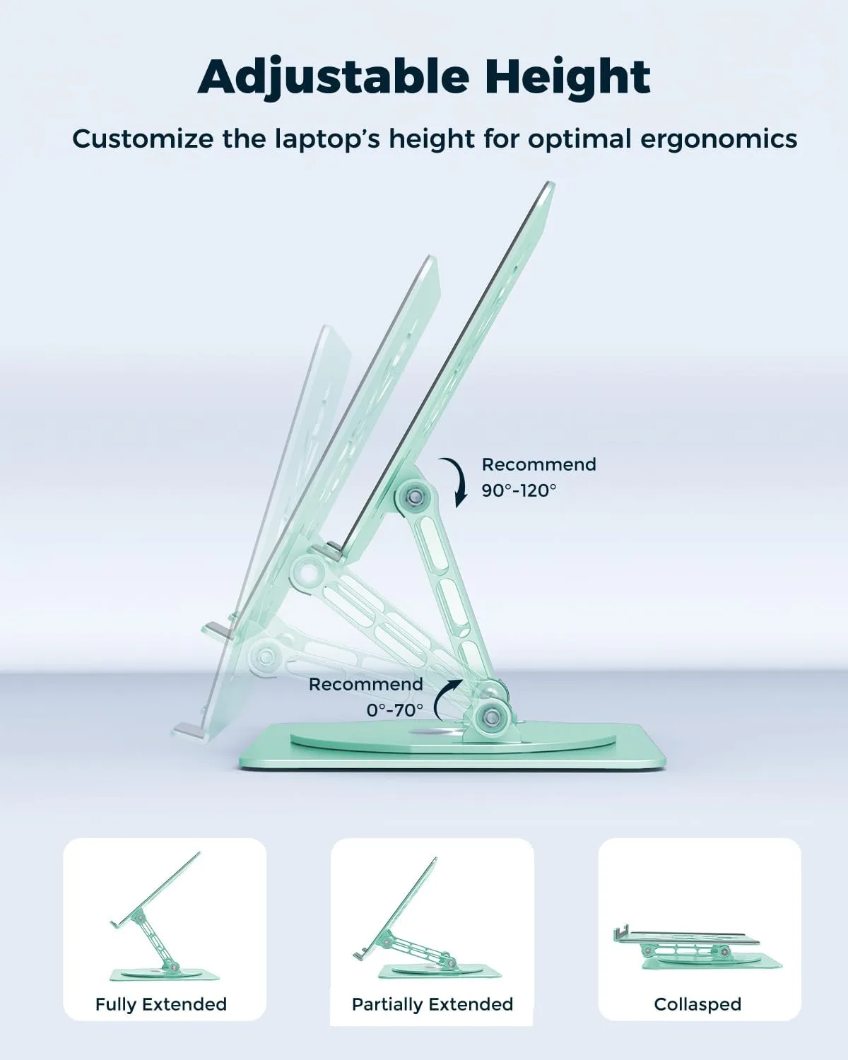 Aoviho 360° Rotating Laptop Stand for Desk | Adjustable, Foldable, Portable Aluminum Ergonomic Riser | Compatible with MacBook, Dell, HP & All Laptops 10-16 inch | Mint Green