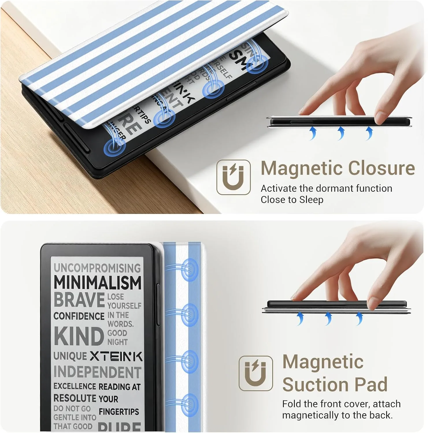 CoBak Magnetic Case for XTEINK X3 eBook Reader, 3.7" Ultra-Lightweight PU Leather Cover(Blue & White)