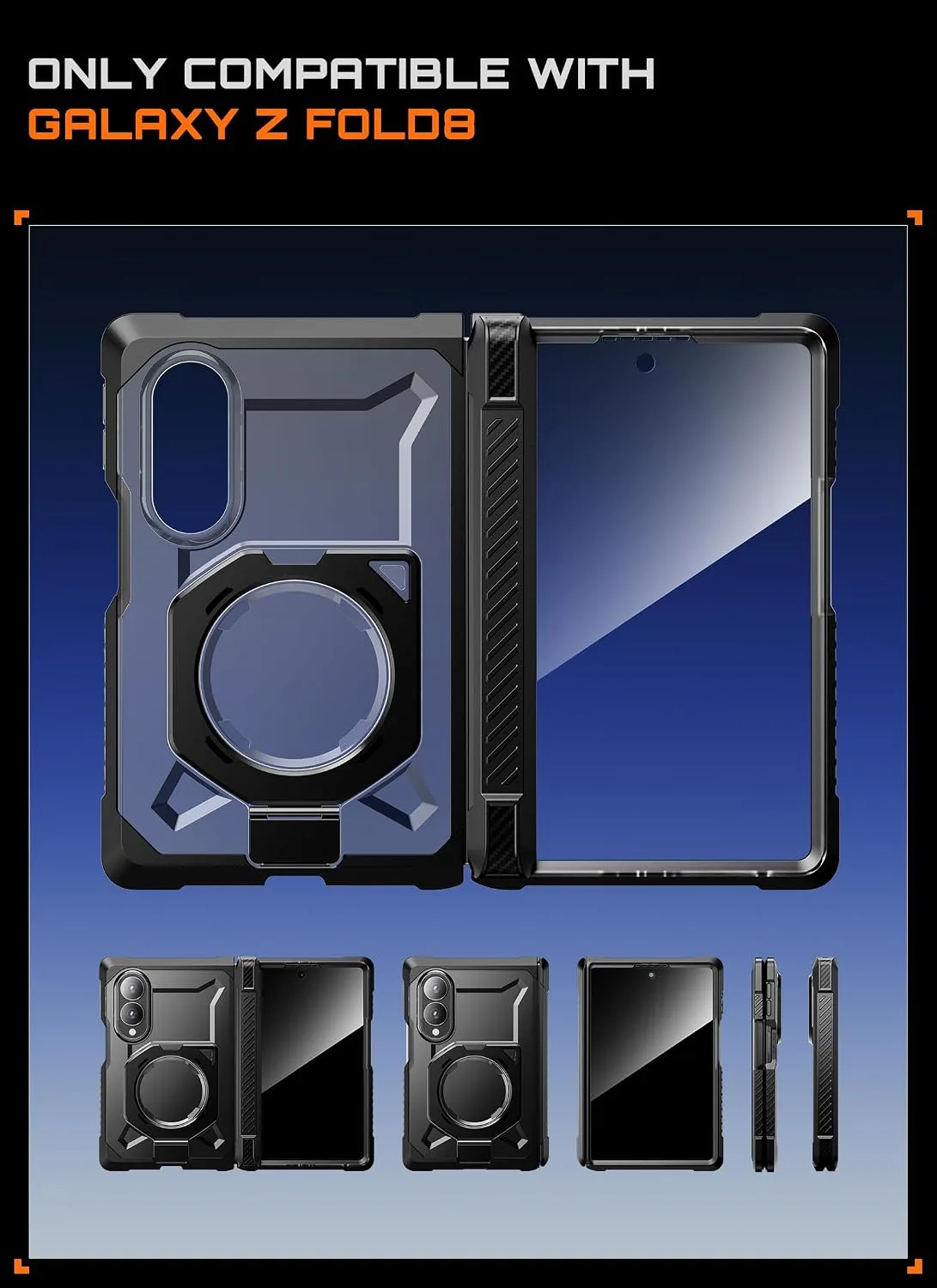 SUPCASE for Galaxy Z Fold 8 Case with Tempered Glass Screen Protector Black