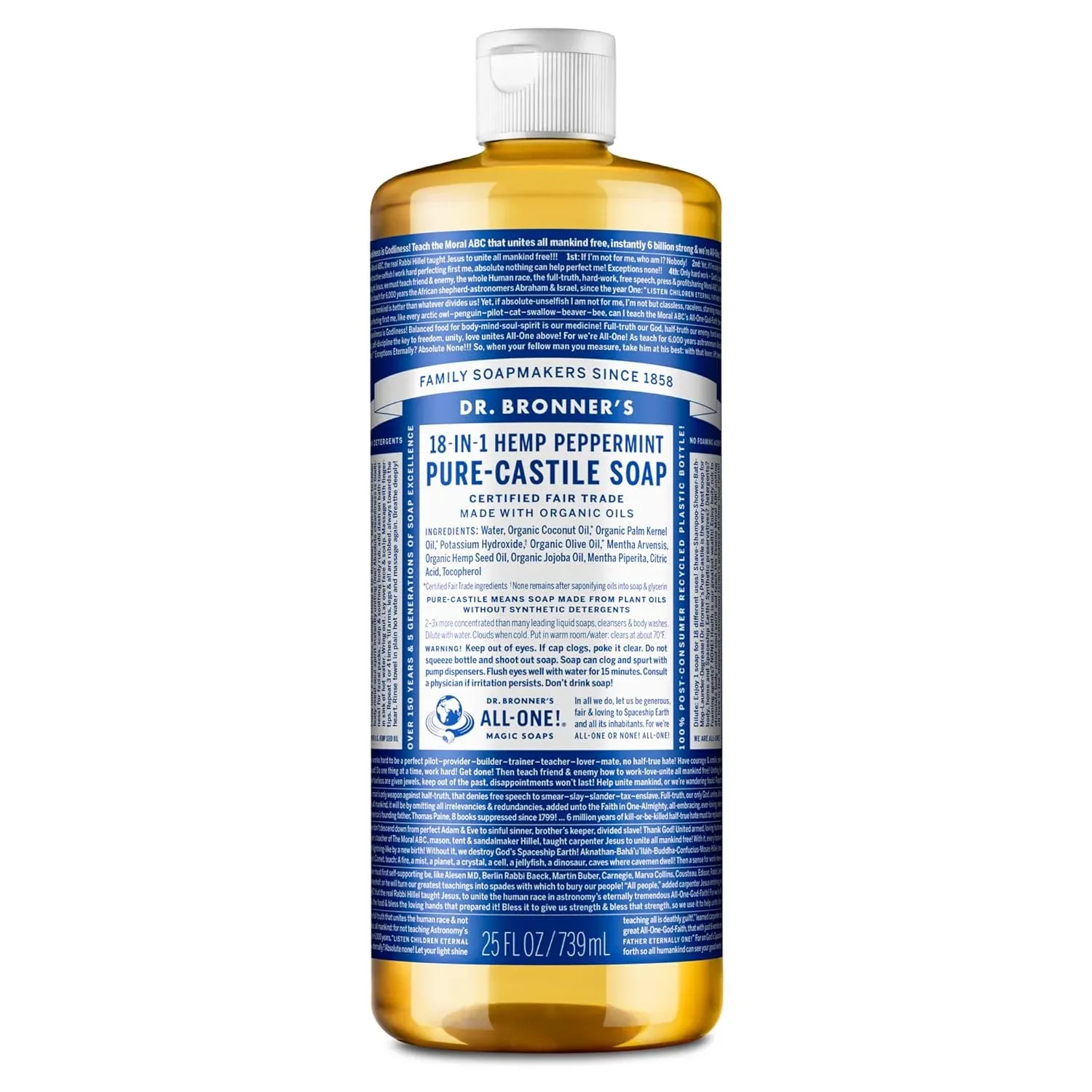 Jabón líquido Dr. Bronner's Menta Piperina Castilla pura con aceites orgánicos 25 oz