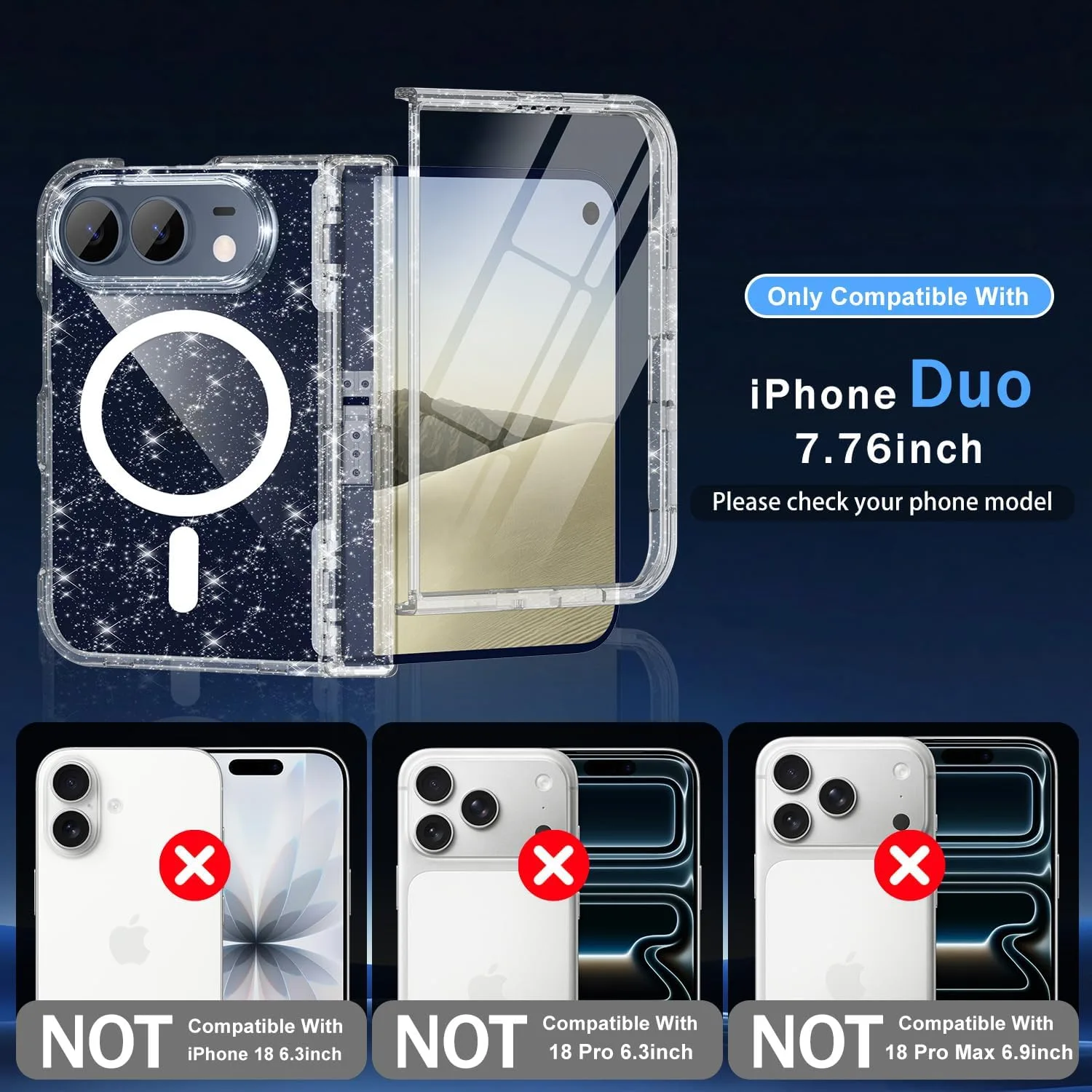 Casetego for iPhone Duo Case Magnetic,with Screen Protector,Glitter