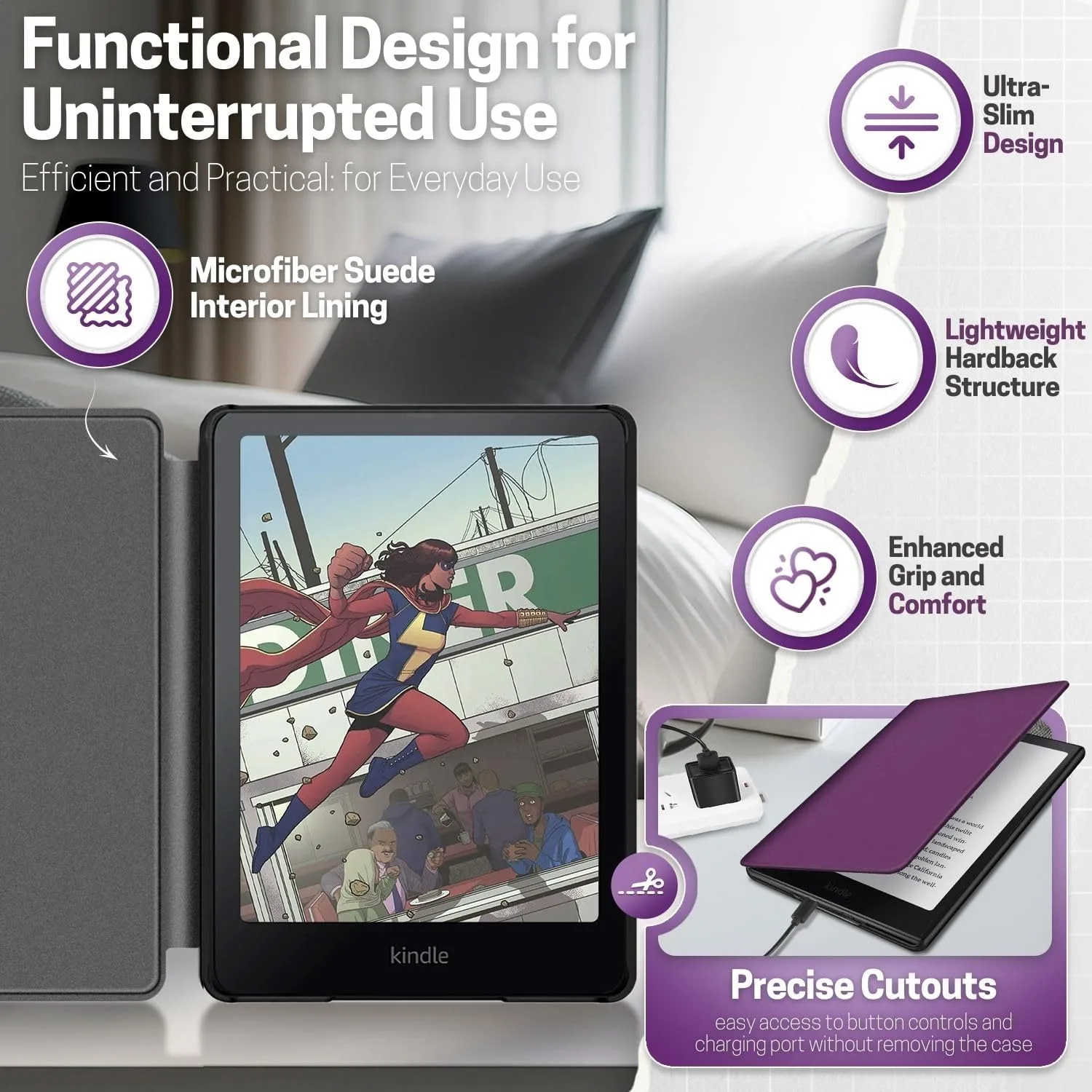 TNP Kindle Paperwhite 12th Gen Case, Colorsoft 7-Inch Cover, Purple