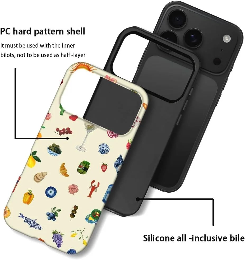 Case Compatible with iPhone 18 Pro/iPhone 17 Pro,Fall Prevention Hybrid 2-Layer Hard Shell Phone Cover for Girls Boys,Aesthetic Fruit Lily Flower Fish