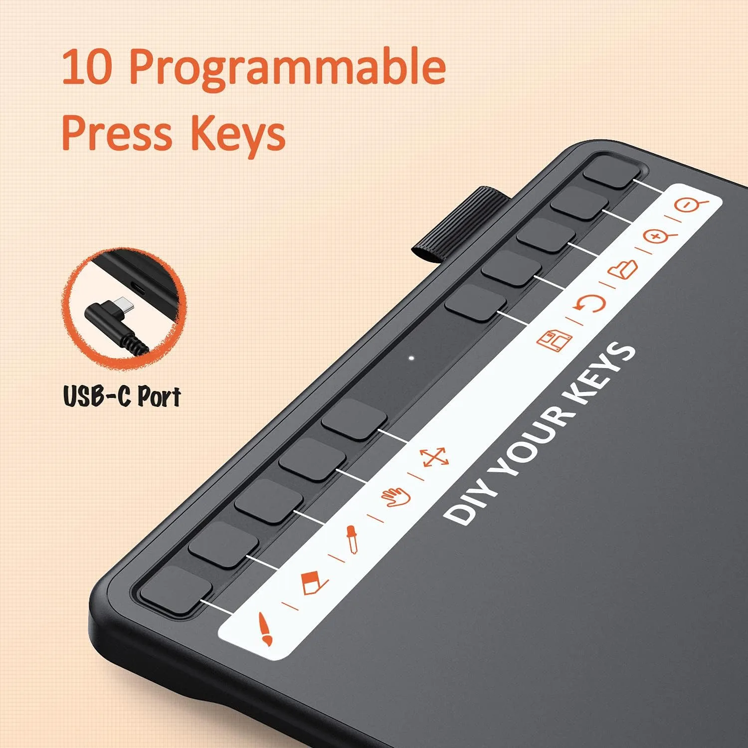 UGEE S640 Graphics Drawing Tablet, Digital Draw Art Pad with Pen Battery-Free Stylus Tilt Function 8192 Levels Pressure Sensitivity 10 Express Keys for Mac, Windows PC and Android