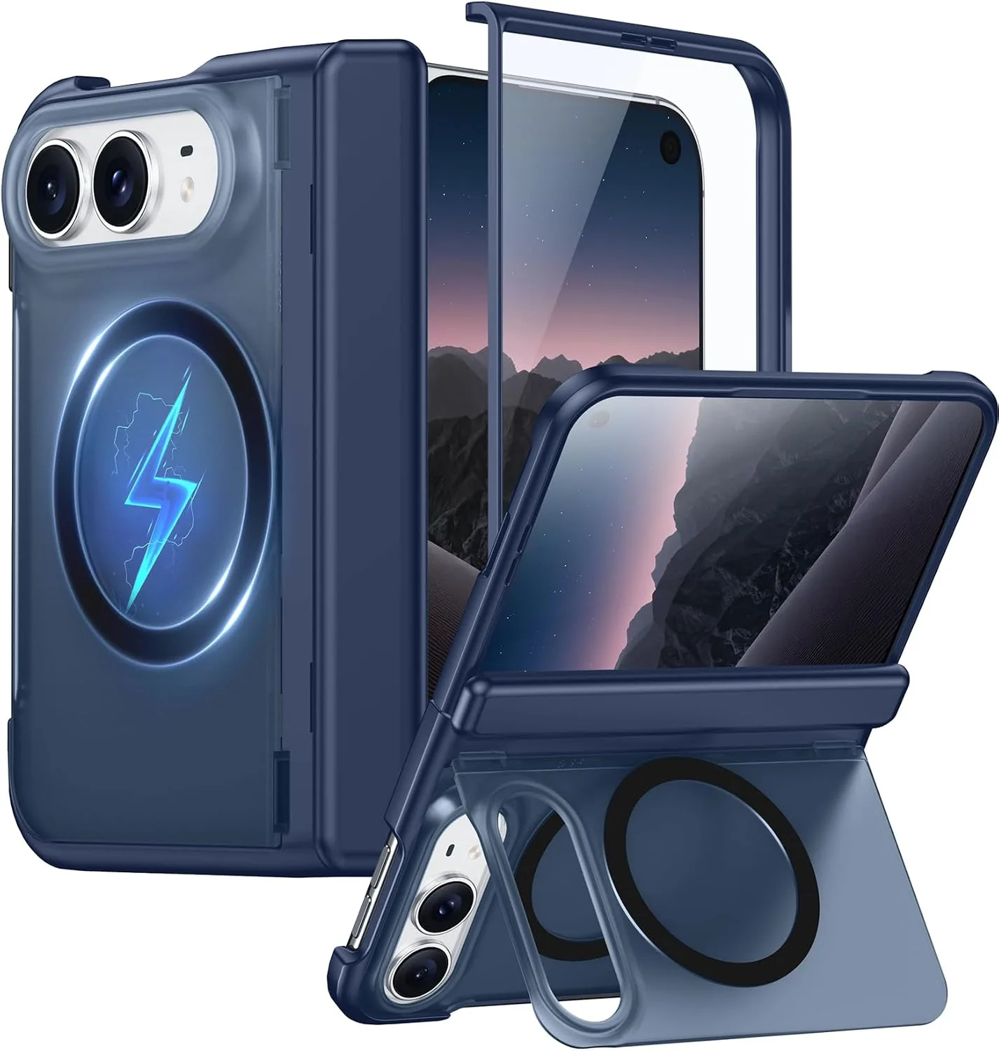 Funda para iPhone Red2Fire Duo con protector de pantalla incorporado y soporte retráctil Azul