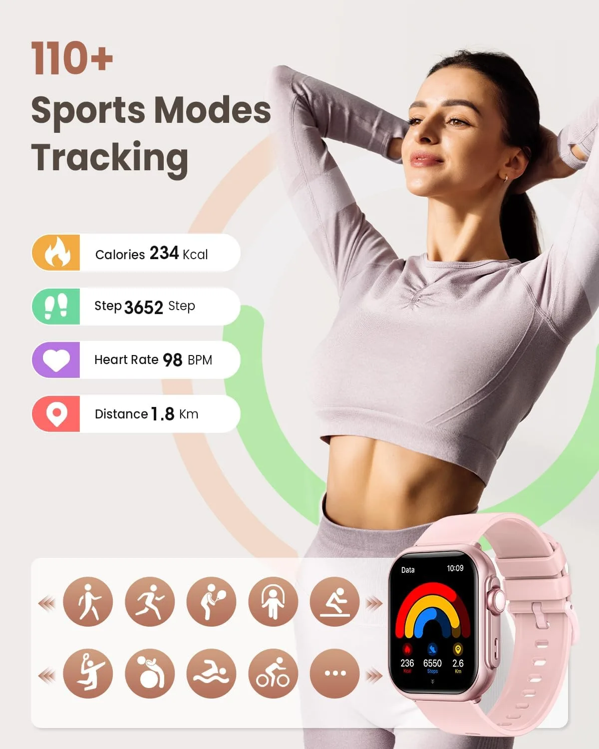Smart Watches for Women, Answer/Make Call, with 1000mAh Battery, 2 Bands