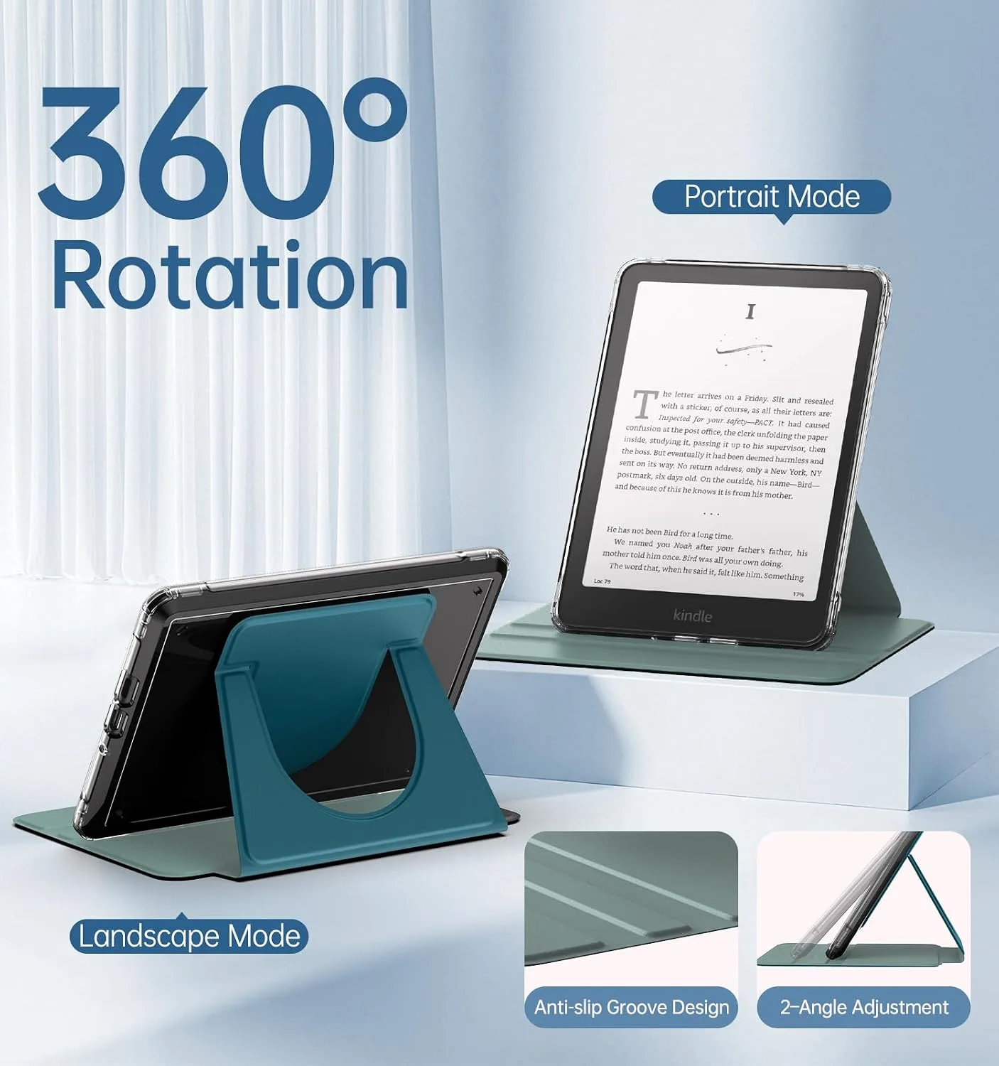 MoKo 360°Rotating Detachable Case for 7" eBook Reader, Turquoise