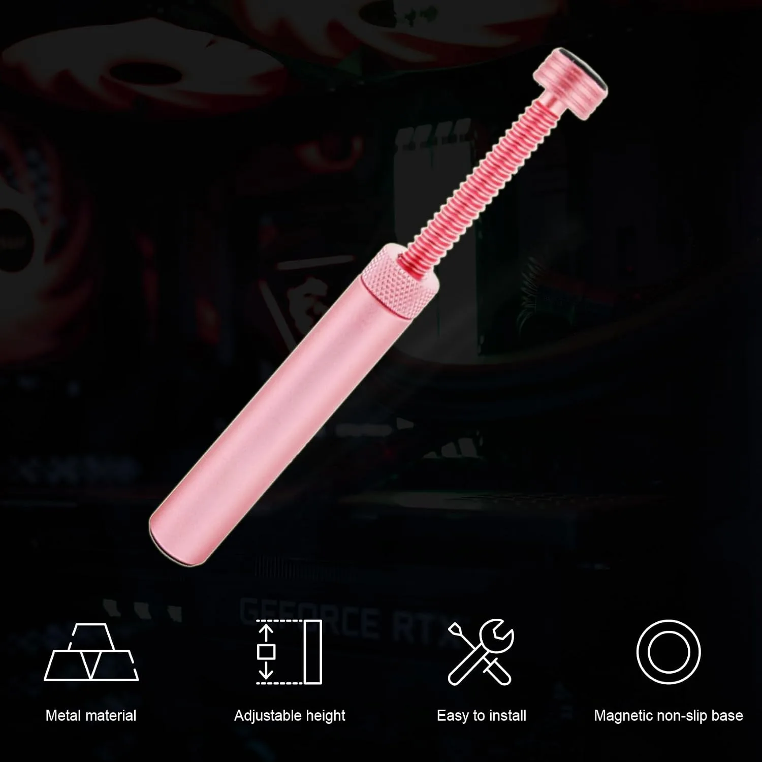 Aivalas GPU Support Bracket, Graphics Video Card Brace with Height Adjustable, Anti Sag Holder for Universal Graphics Card Sag, GPU Stand with Magnet and Rubber Pad, Pink
