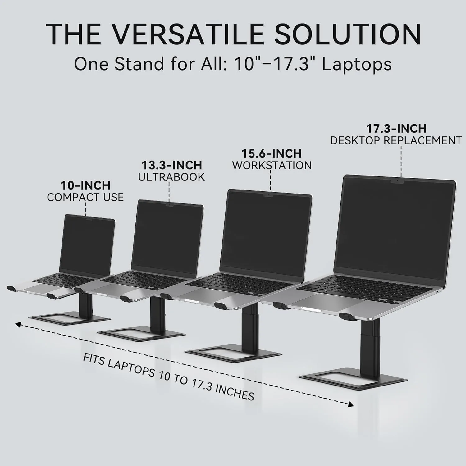 SOUNDANCE Adjustable Laptop Stand, Aluminum Riser, 10-17.3", Black