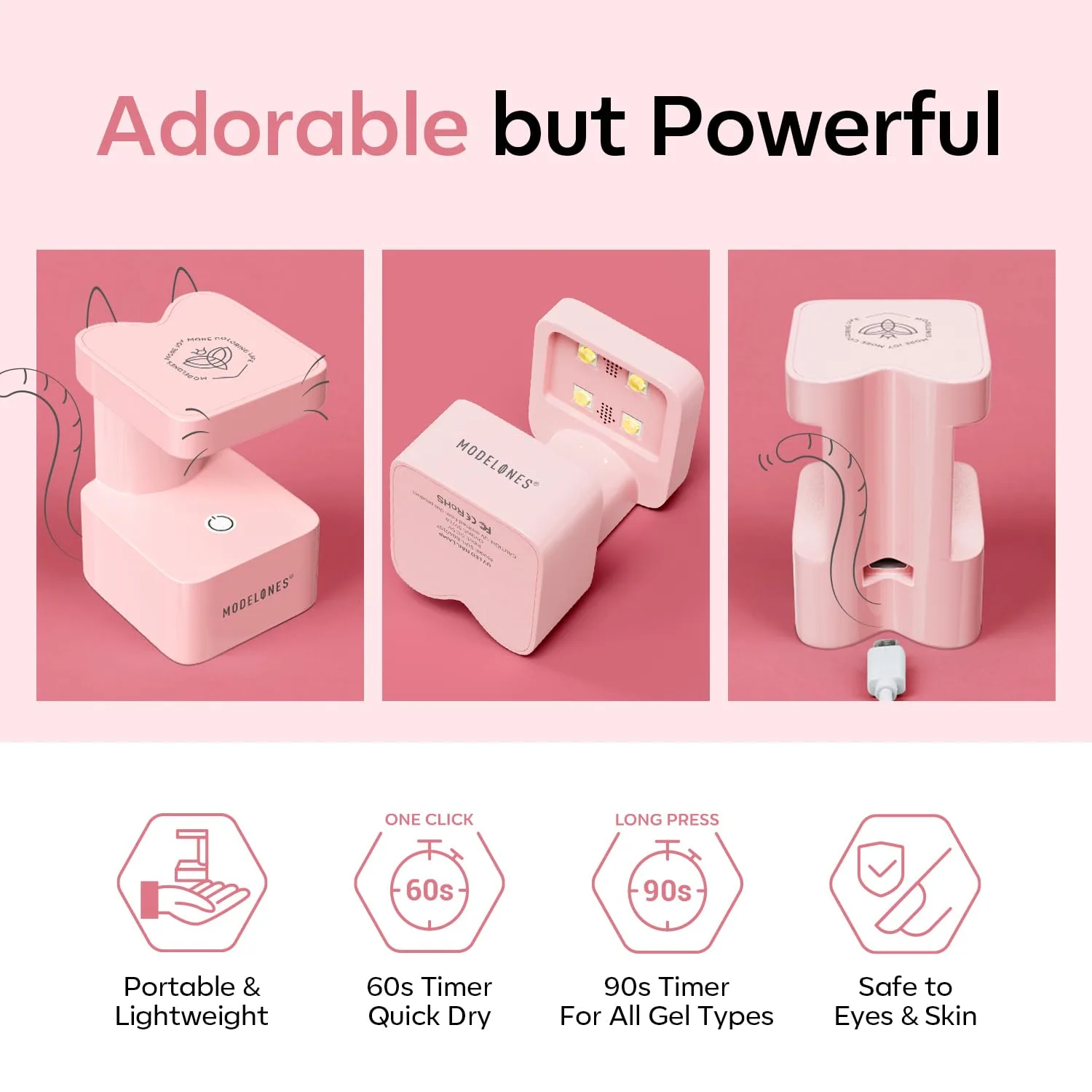 modelones Mini UV Light for Gel Nails Flash Curing 2 Timers