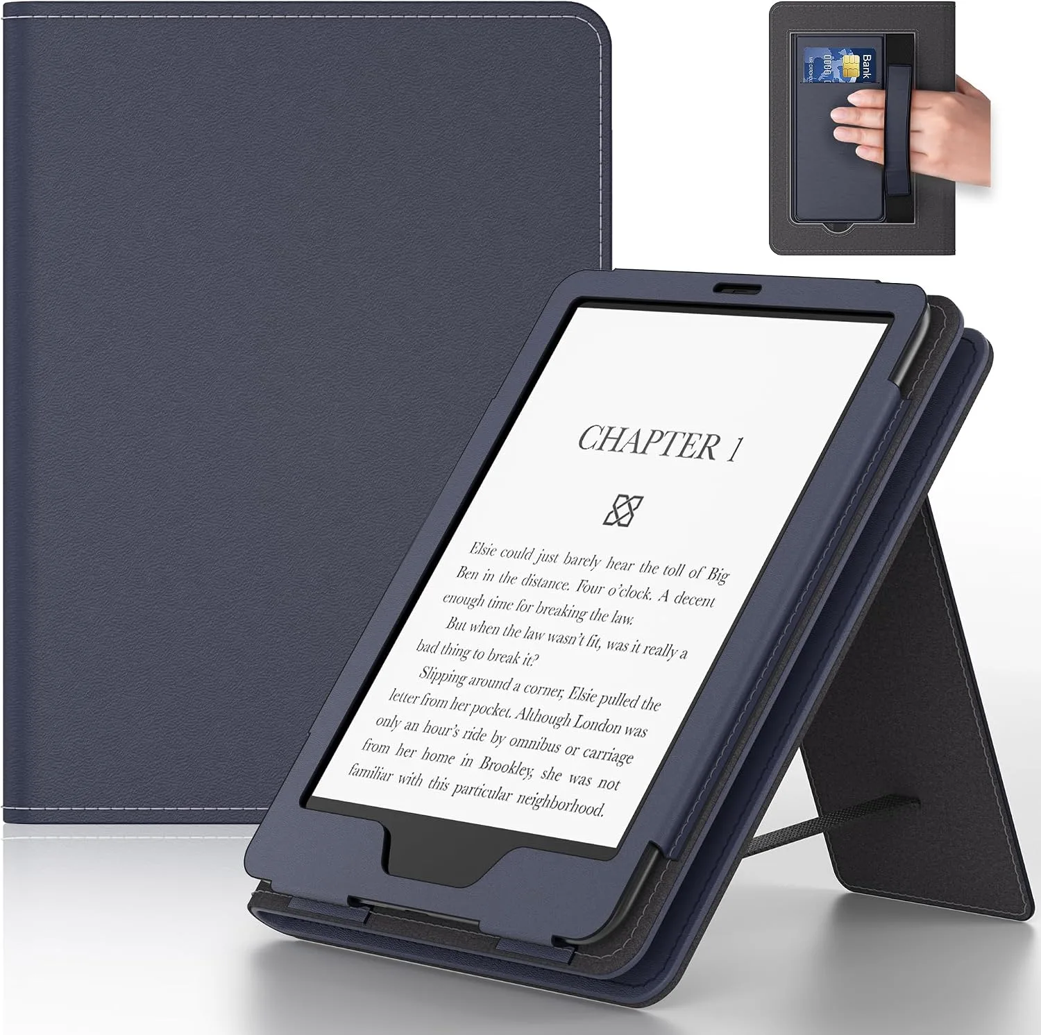 6in Tablet Case with Stand and Hand Strap,Incompatible with Old Version, Durable Synthetic Leather Cover with Auto Sleep Wake, Haze Blue