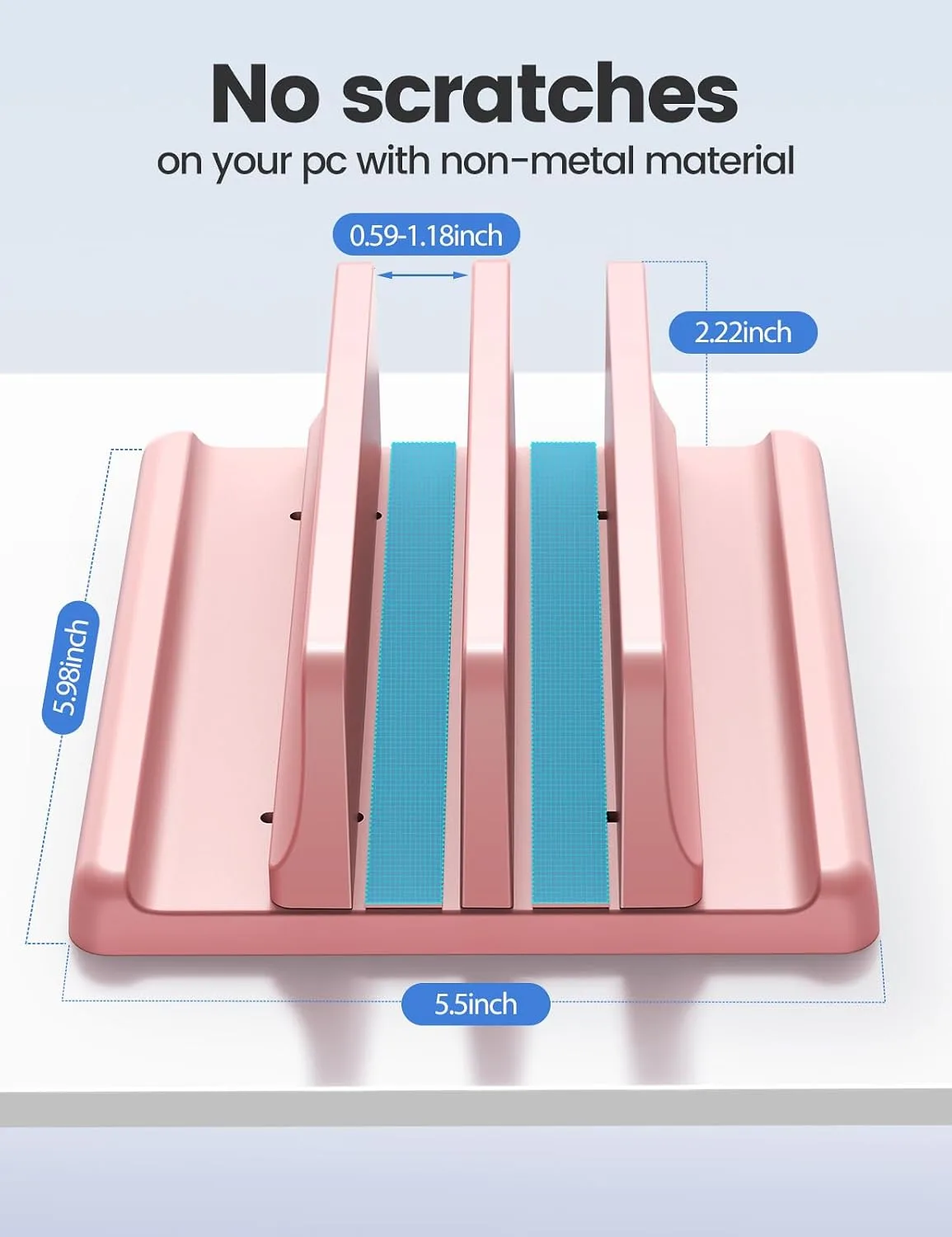 Vaydeer Vertical Laptop Stand for Desk, Dual Slots Plastic Laptop Holder with Space Saving 4-in-1 Design, Adjustable Laptop Stand Supports MacBook, Chromebook, Surface, Dell (Pink)