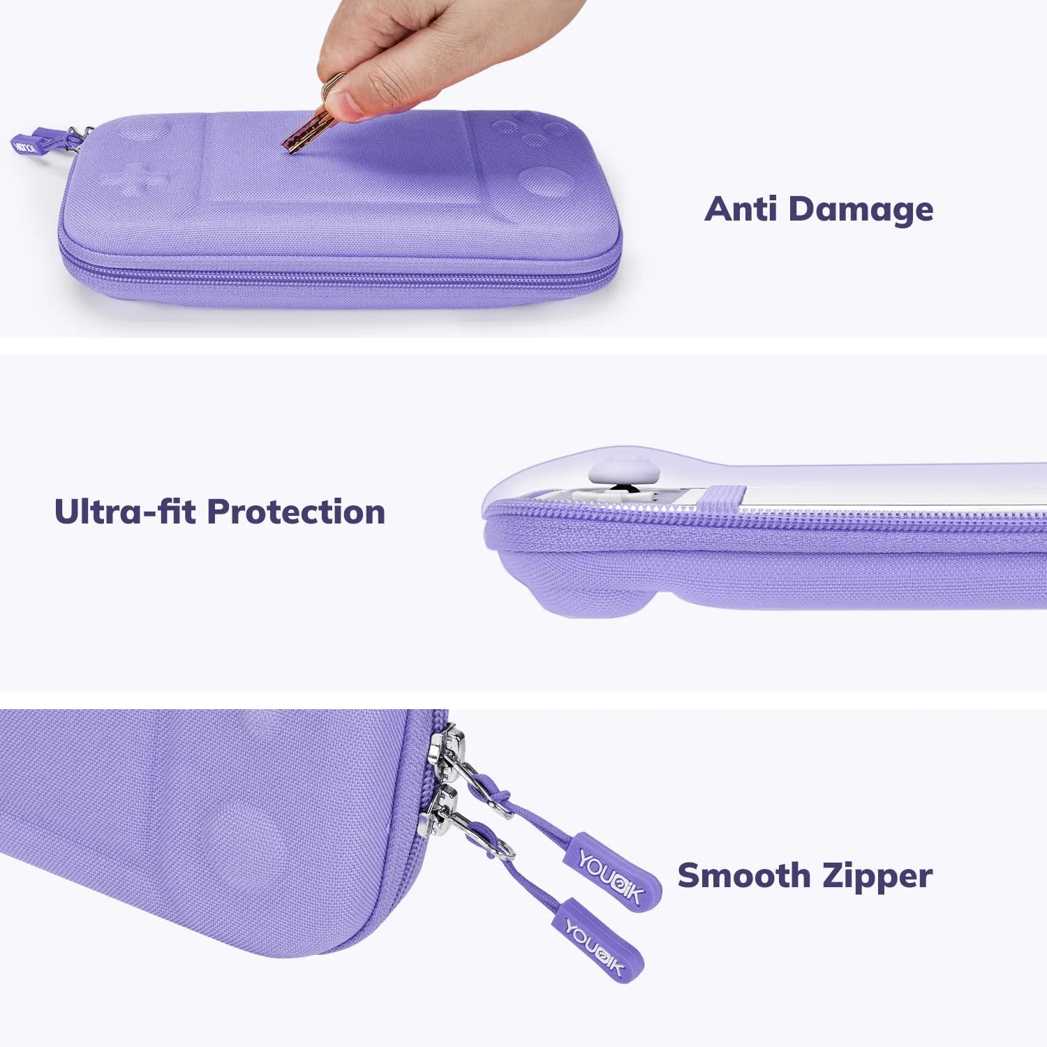 Younik Switch Lite Case, Portable Switch Lite Carrying Case, 14 in 1 Accessories Kit with Carrying Case, Protective Cover, Game Card Case, Screen Protectors, Thumb Grips, Pendant and straps (Purple)