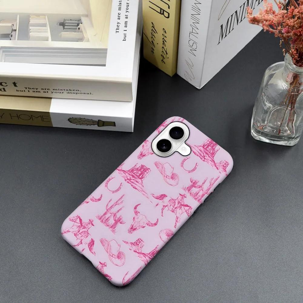 Case Compatible with iPhone 17,Fall Prevention Hybrid 2-Layer Hard Shell Phone Cover for Girls Boys,Pink Hat Horse Western Cowboy