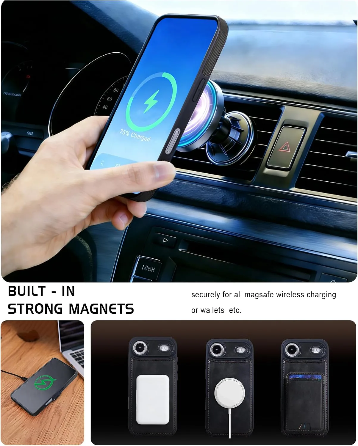 Magnetic Detachable Wallet Case for iPhone 17 Air with Kickstand,2-in-1 MagSafe Compatible RFID Blocking Card Holder,Slim PU Leather Cover Black