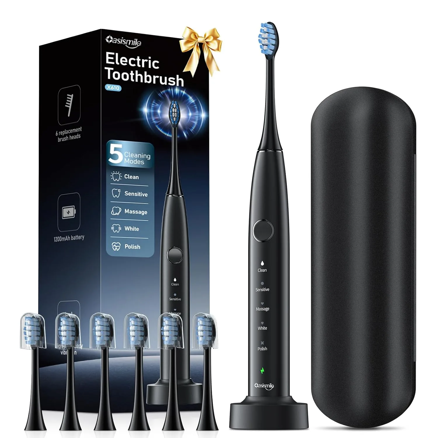 OasiSmile X610 Sonic Electric Toothbrush for Adults,5 Modes & 6 Brush Heads