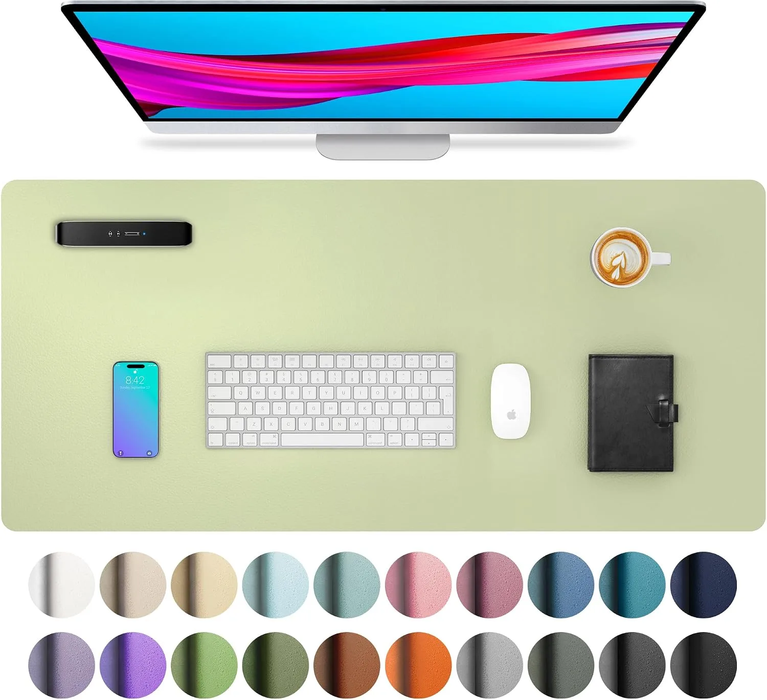 Aothia Leather Desk Pad Protector, Large Mouse Pad, Office Desk Mat, Non-Slip PU Leather Desk Blotter, Laptop Desk Pad, Waterproof Desk Writing Pad for Office and Home (Grass Green, 23.6" x 13.7")