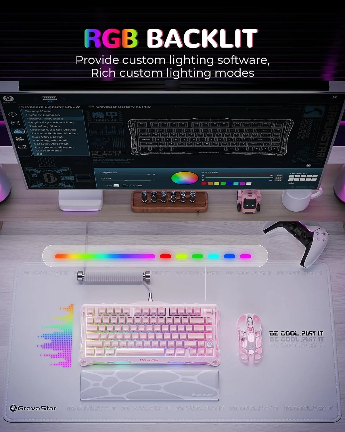 GravaStar Mercury K1 75% Wireless Mechanical Gaming Keyboard RGB Backlit
