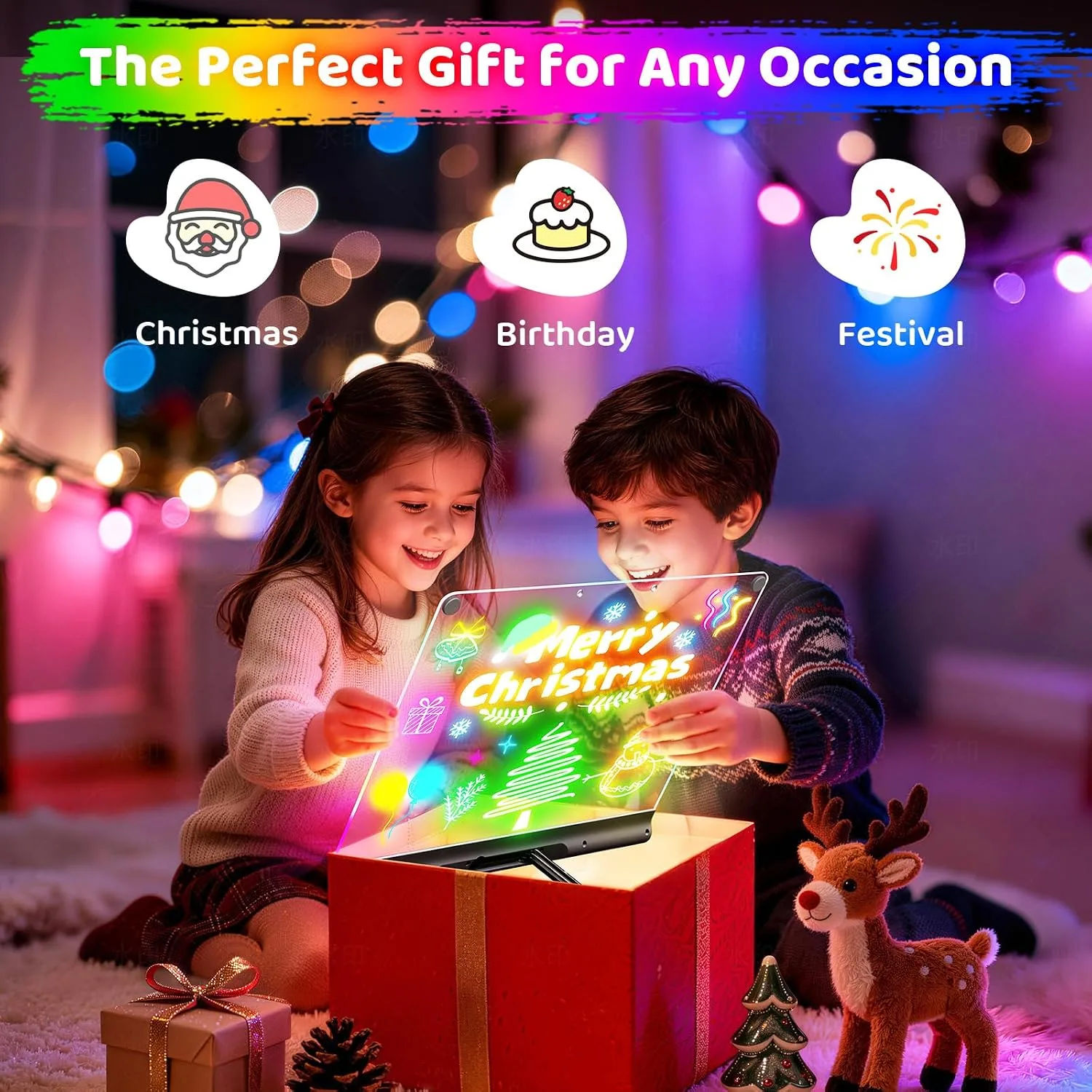 Geokay 16“ Rechargeable LED Drawing Board, 9-Color Light Modes with Timer