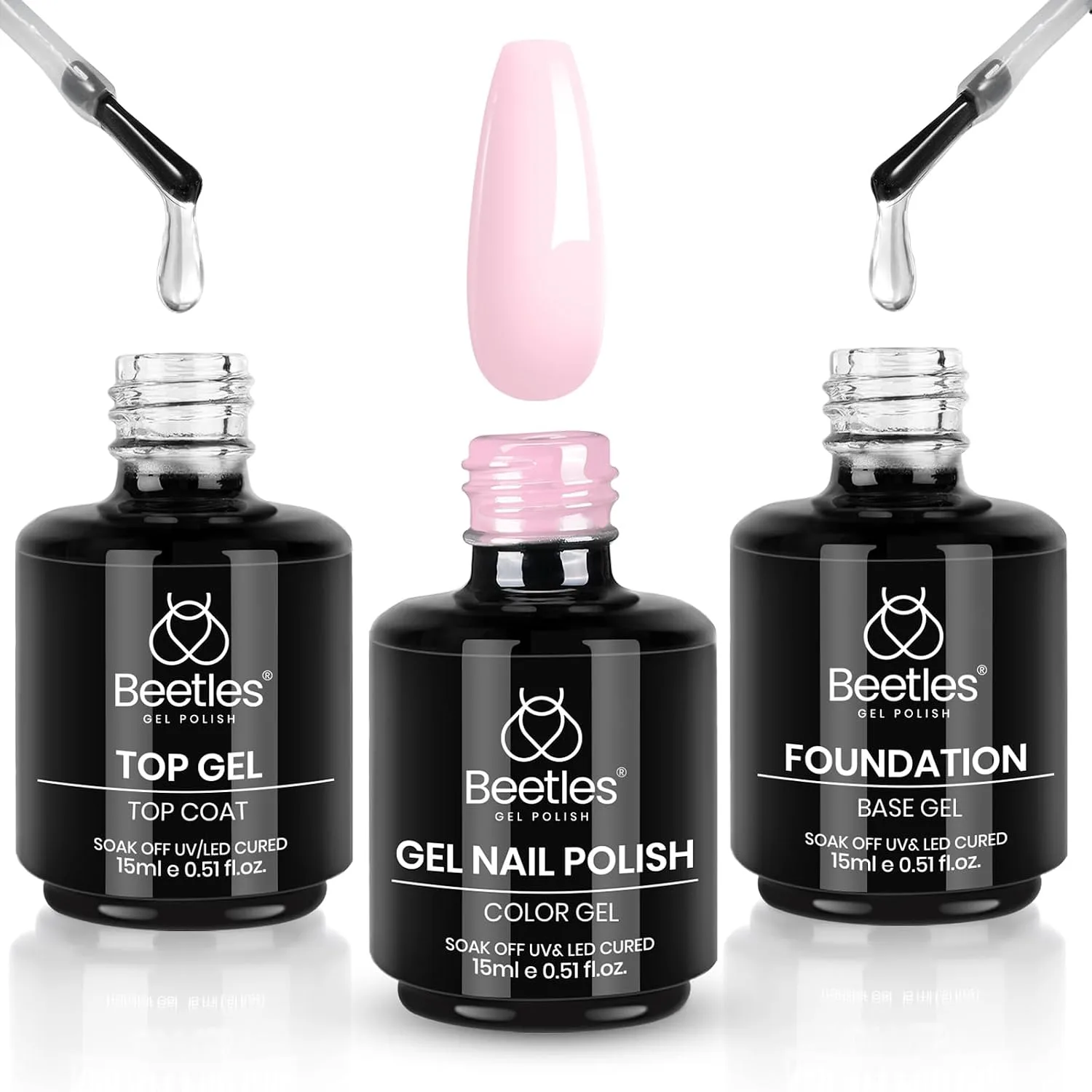 Beetles 3Pcs 15 ml Pink Gel Nail Polish and Gel Top & Base Coat Set