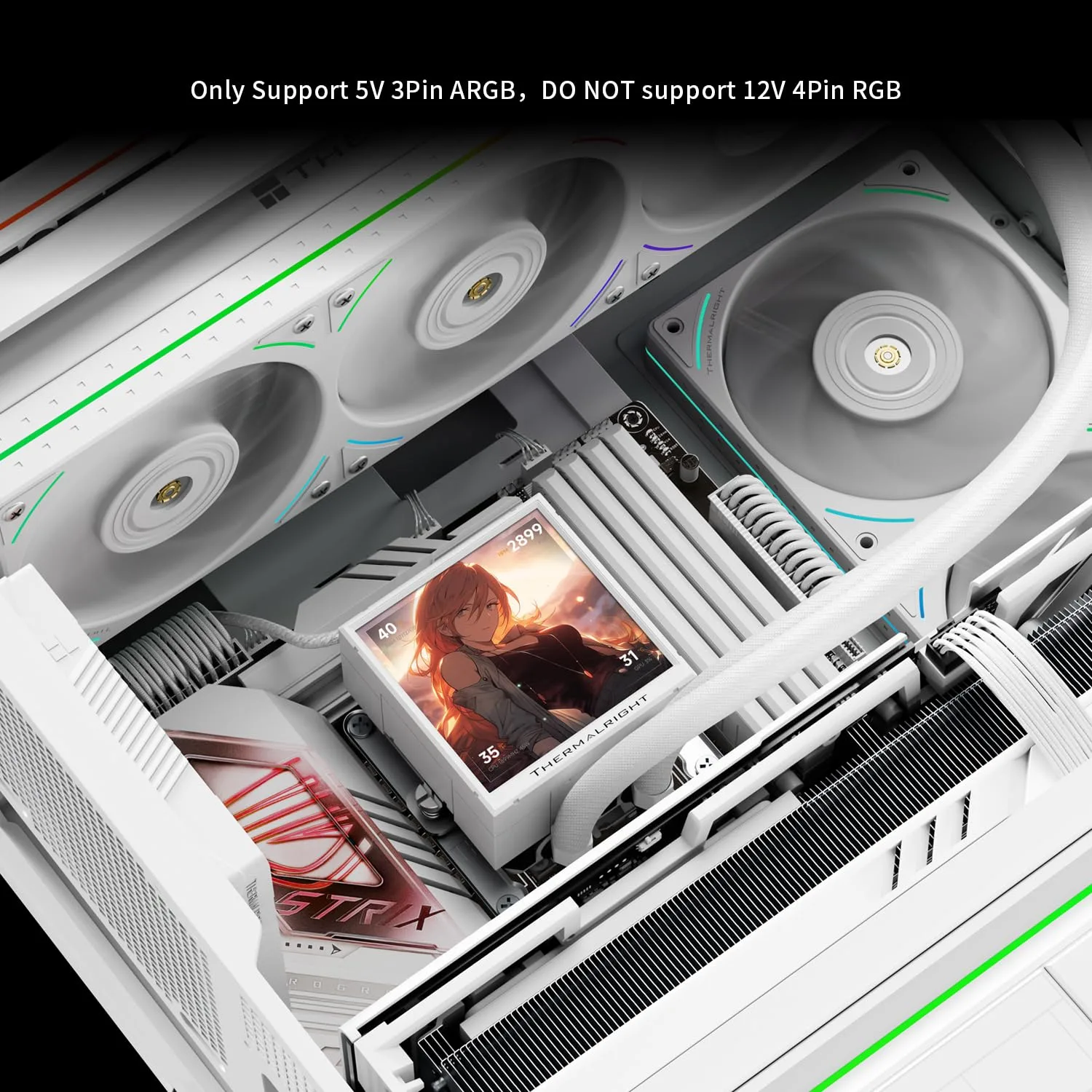 Thermalrlght Peerless Vision 360 UB ARGB White CPU Aio Cooler,PC 360 Specification Water Cooler System with Inline PC Fans,3.95’’IPS LCD Screen with 480x480 Resolution,for AM4/AM5;Intel 1700/1851