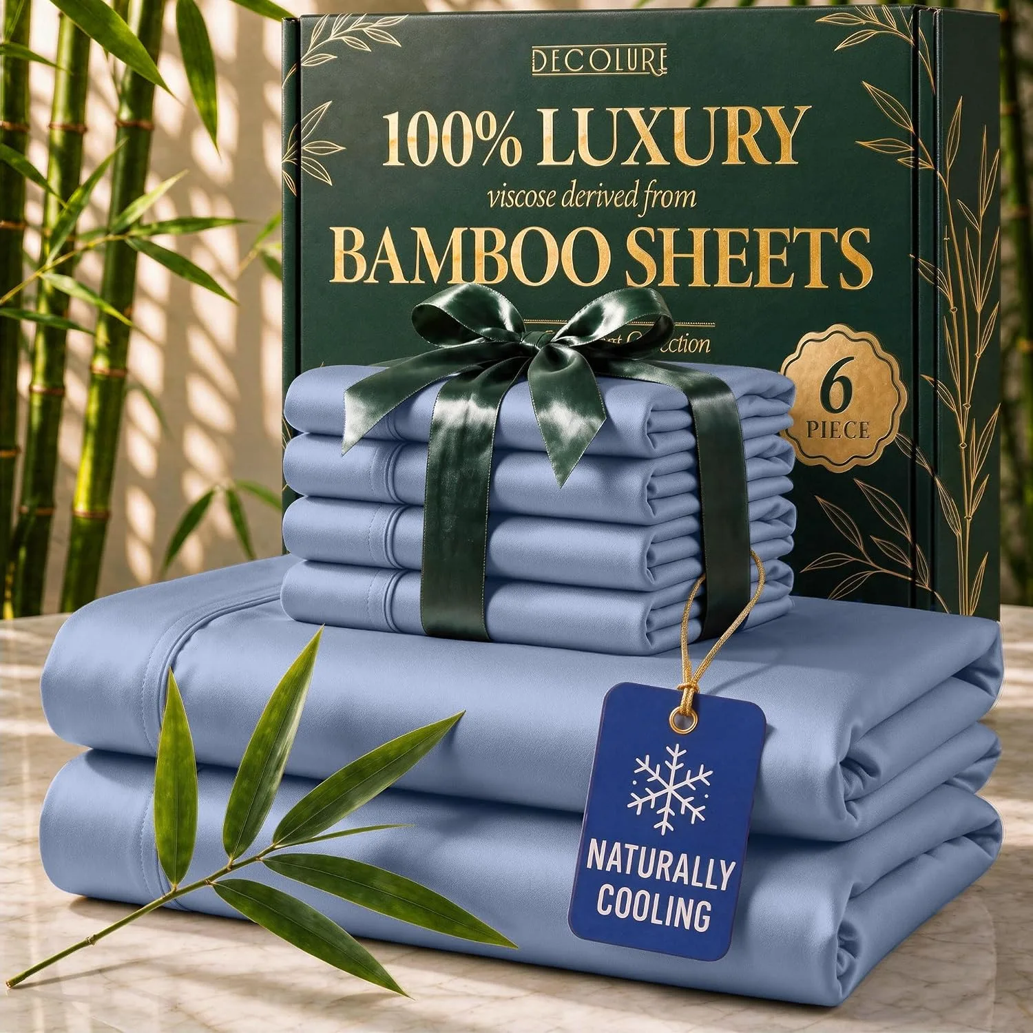 DECOLURE 100% Viscose from Bamboo Sheets King Size | 6 Pc Cooling Bed Set