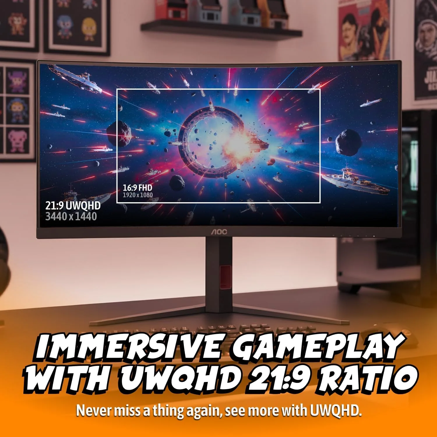 AOC 34 Inch Curved Gaming Monitor UWQHD 200Hz VA 0.3ms HDR, CU34G4H