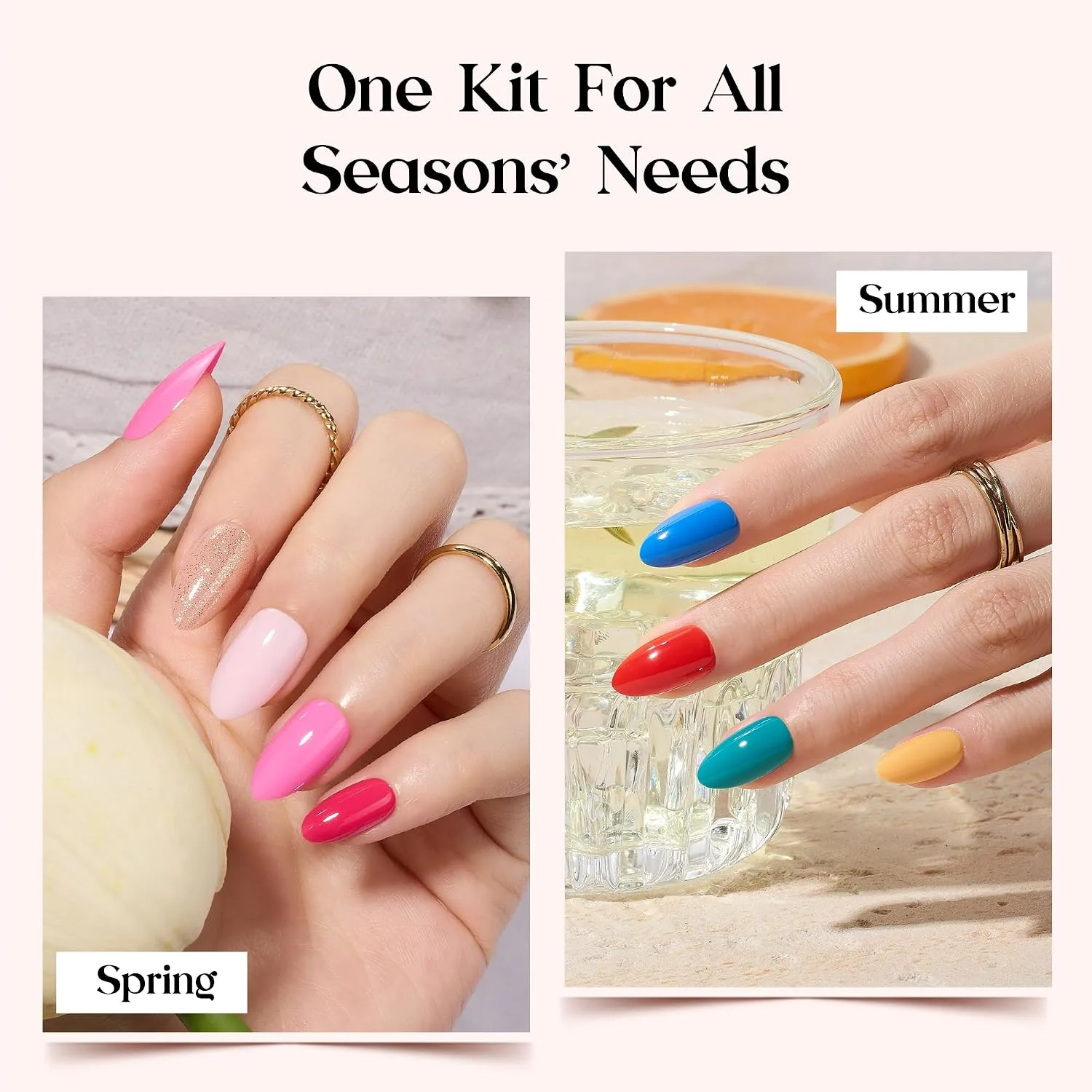 Beetles Press On Nails Kit - Rainbow Gleam, 720 Pcs 24 Colors Short Almond