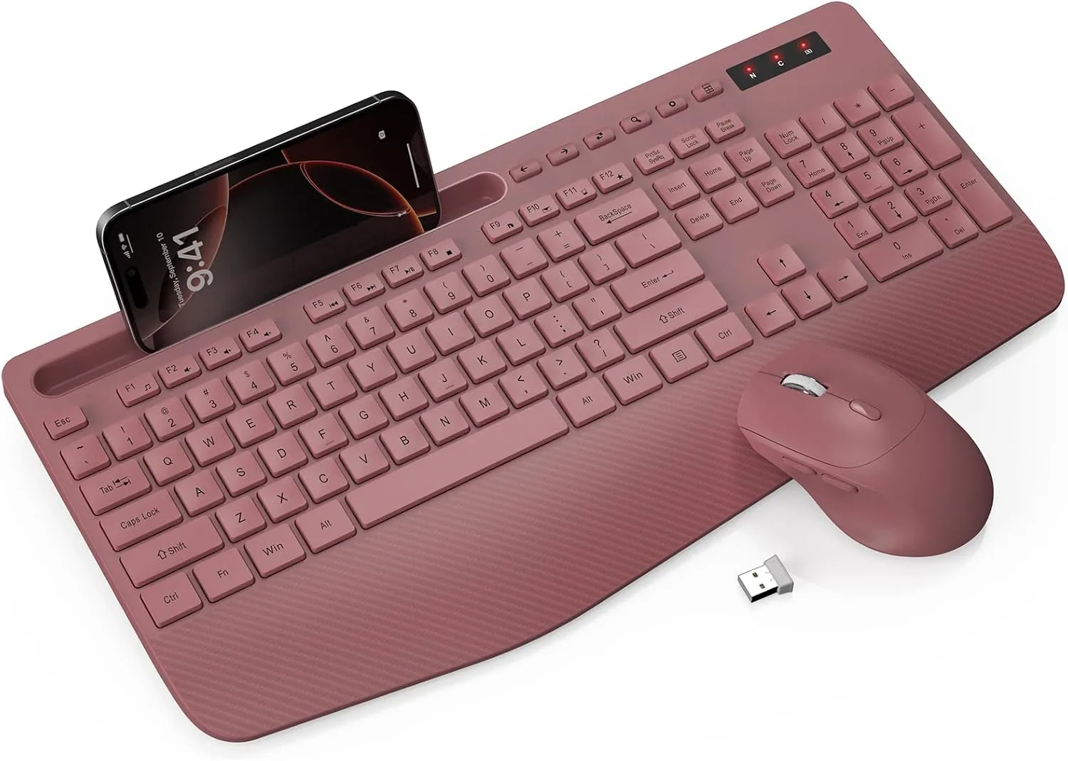 Wireless Keyboard and Mouse Combo - Full-Sized, Ergonomic Wrist Rest