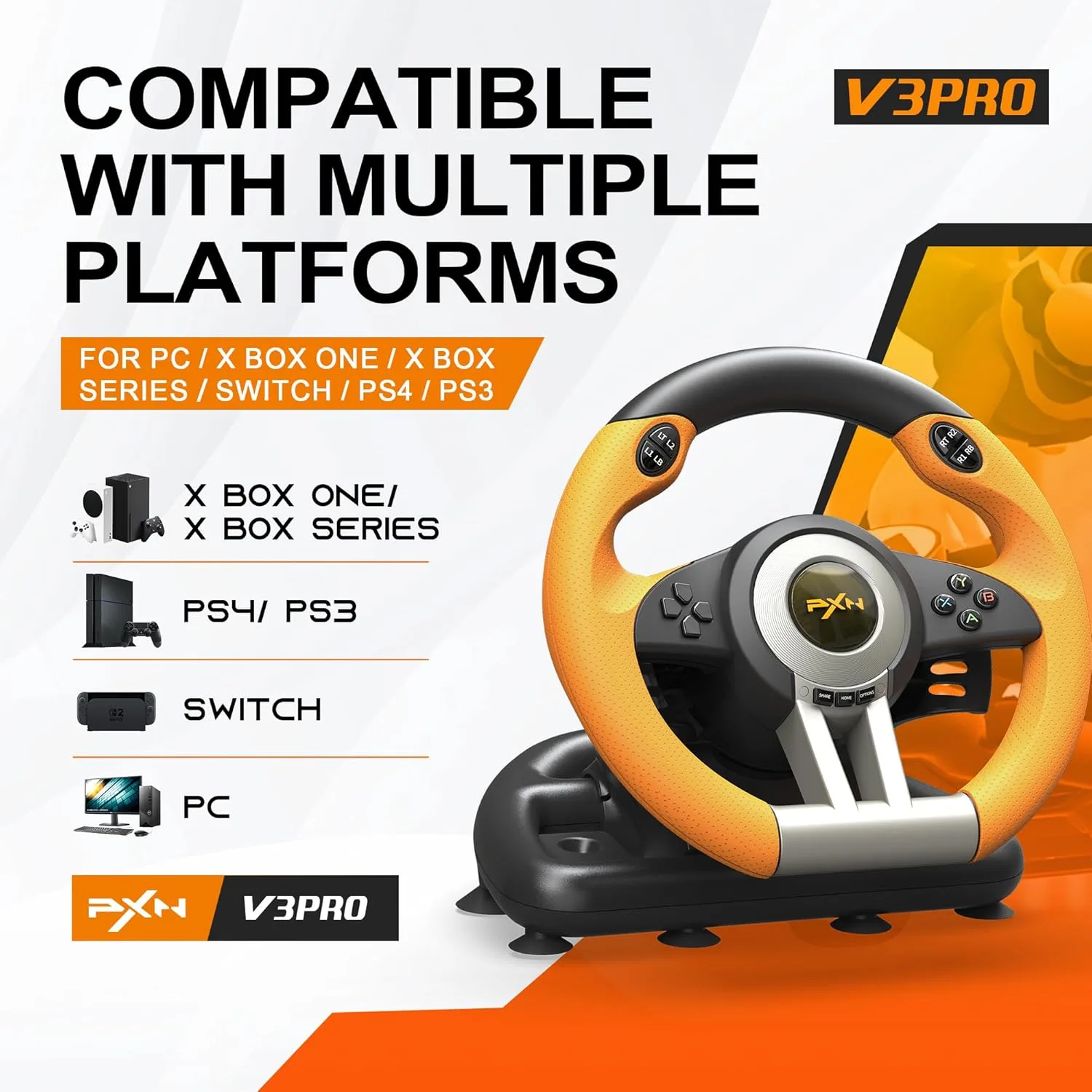 PXN V3 Pro Gaming Steering Wheel with Pedals