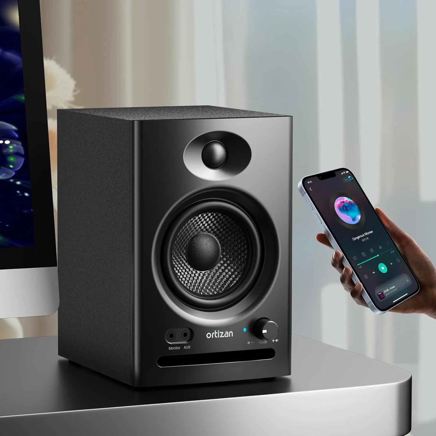 Ortizan C7 Powered Studio Monitors Pair with Bluetooth 5.3, Black