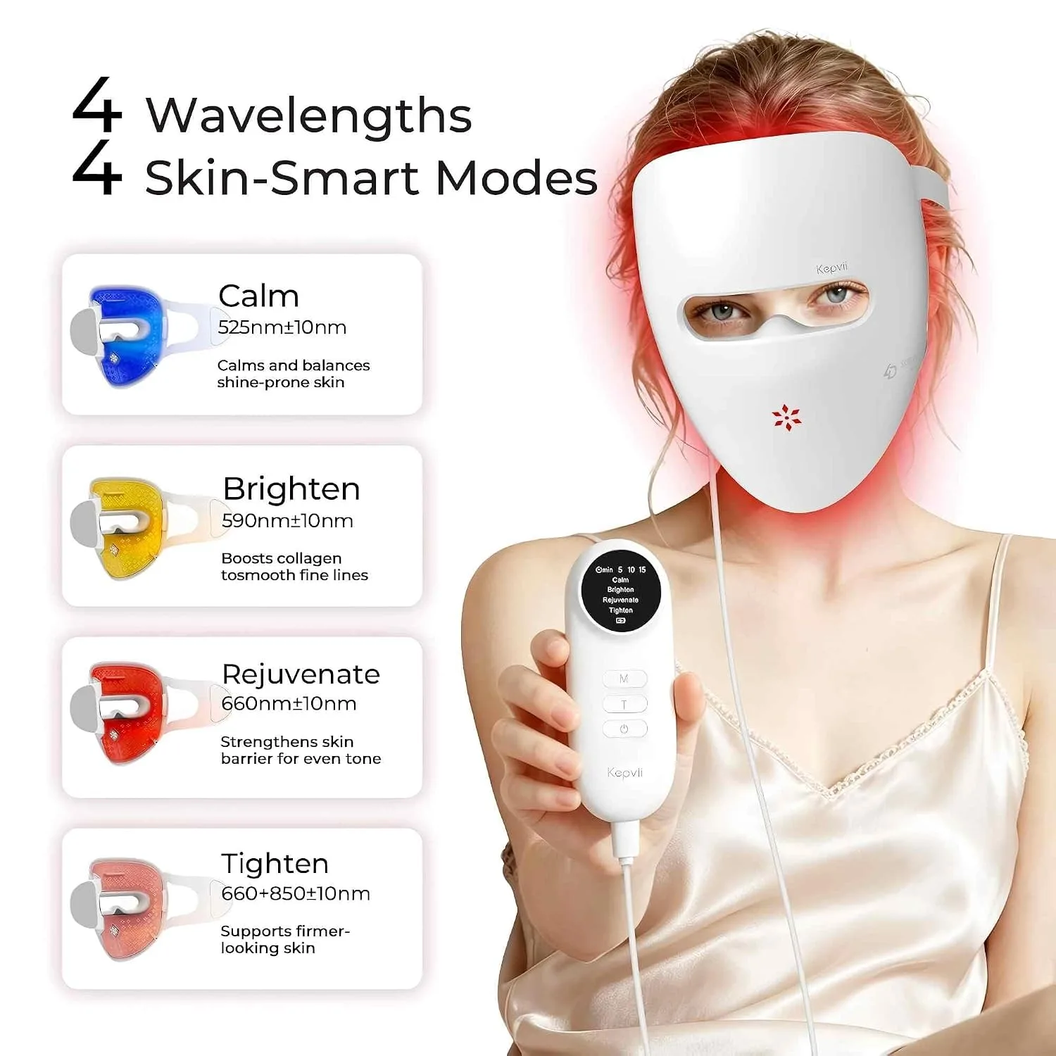 4D Red Light Therapy Mask for face,Real 328 LEDs,4 Long Light Waves 6× More Powerful, Rechargeable LED Face Mask for Home & Travel, Skincare Gifts for Women Mom Wife White