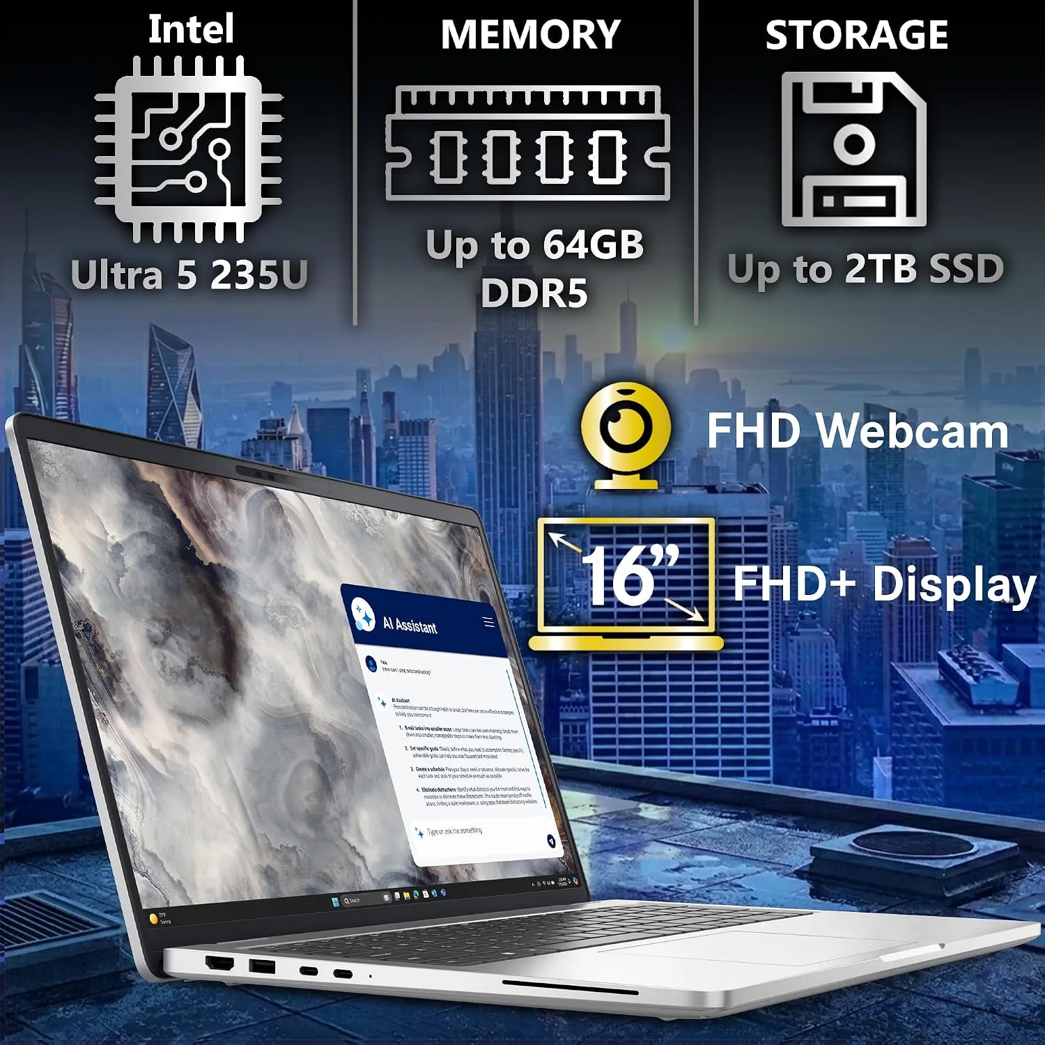 Dell Pro 16 Plus PB16250 (Replaces Latitude 5550) AI Business Laptop 16" FHD+ Intel Core Ultra 5 235U, 32GB DDR5 RAM, 1TB SSD PCIe, Wi-Fi 6E, Backlit Keyboard, HD Webcam, RJ-45, W11Pro - Silver