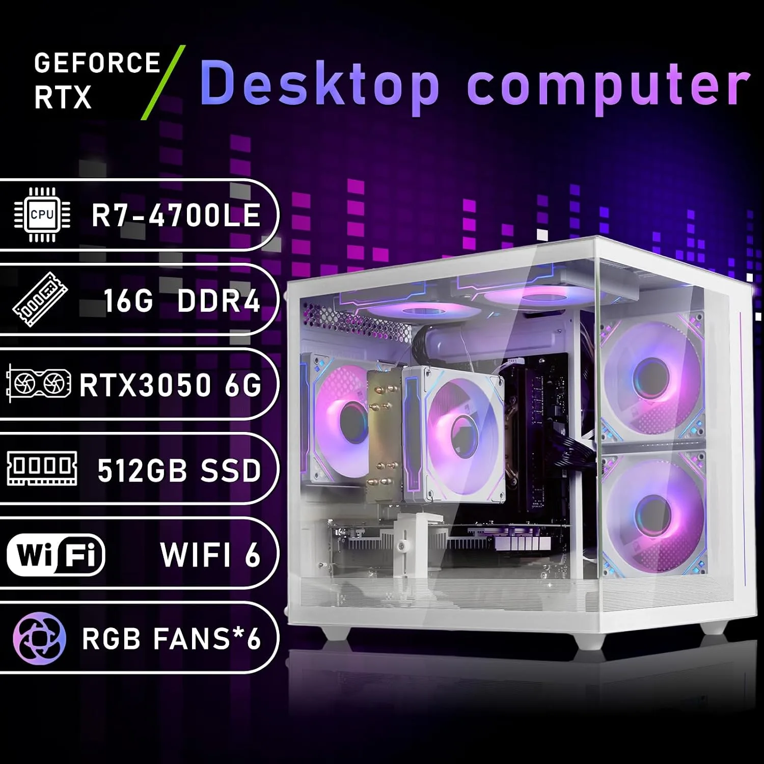 suevery Ryzen7 Prebuilt Gaming PC Bundle Desktop Computer White