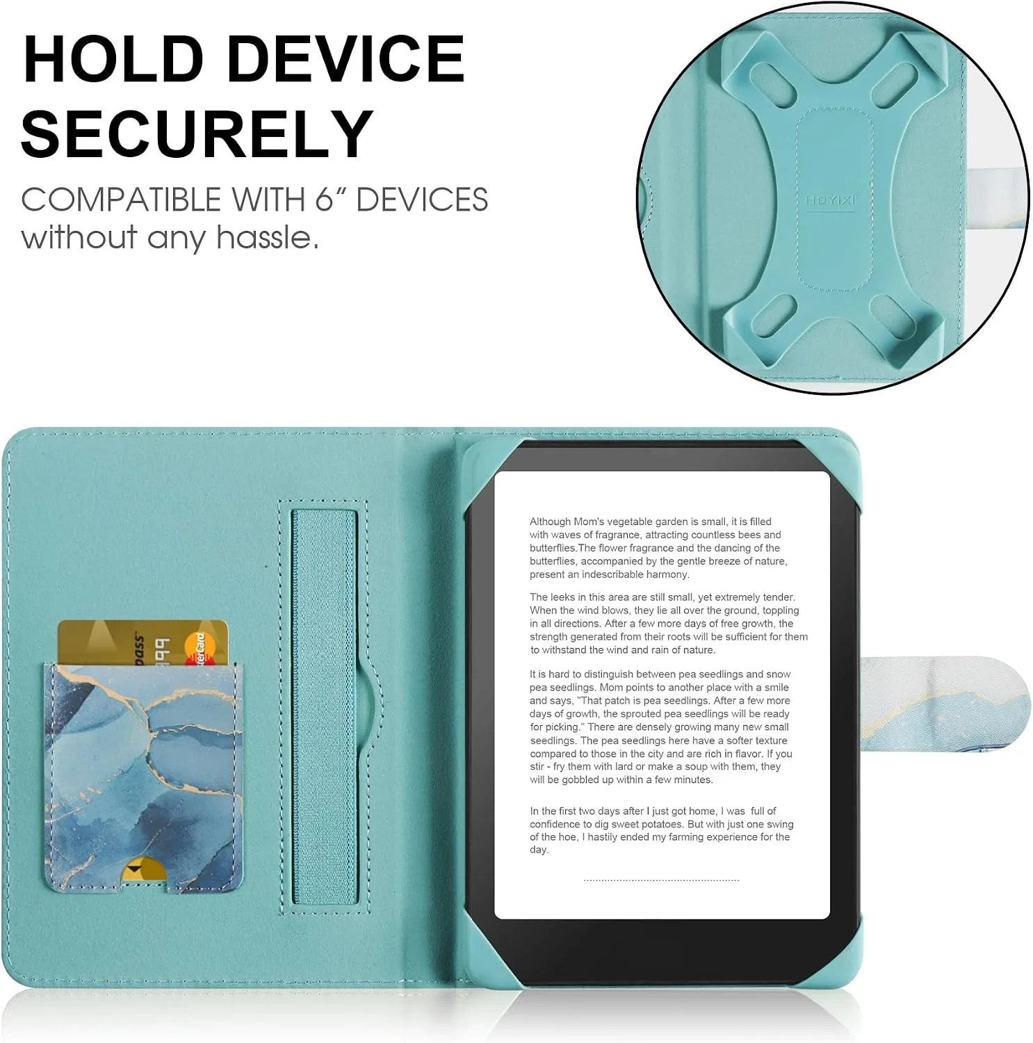 HoYiXi Universal Case for 6-inch Kindle eReader Compatible with Kobo/Voyaga/Pocketbook/Tolino E-Book Reader,6'' eReader Protective Cover with Built-in Card Slot,Dali Blue