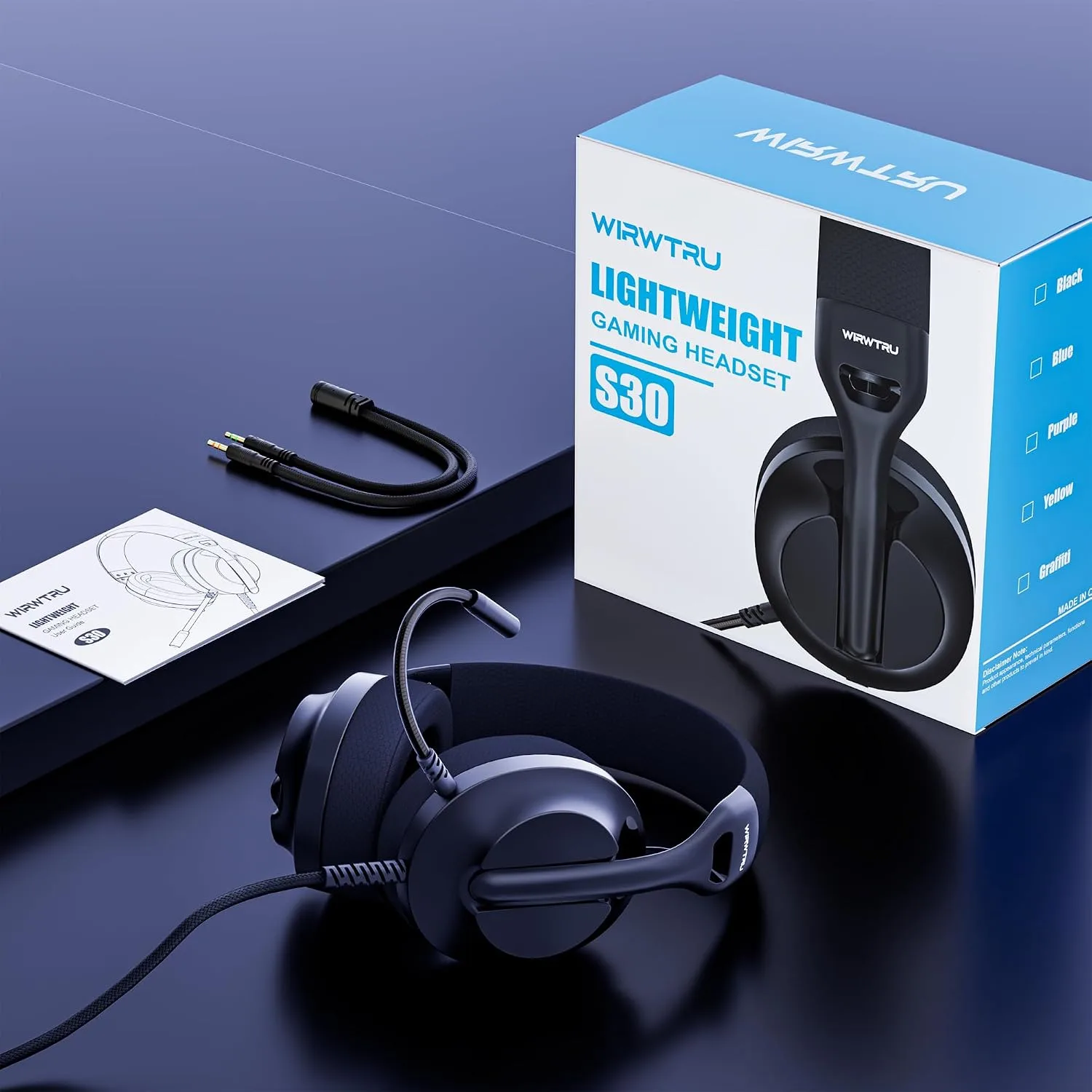 WIRWTRU Wired Gaming Headset for PS5, Xbox, Xbox Series X|S, PC, PS4