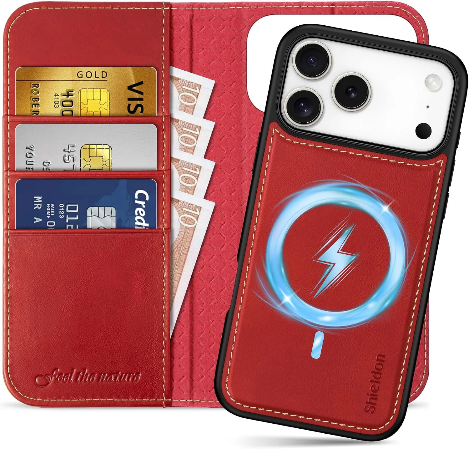 SHIELDON Detachable Case Wallet for iPhone 18 Pro Max/17 Pro Max, Retro Red