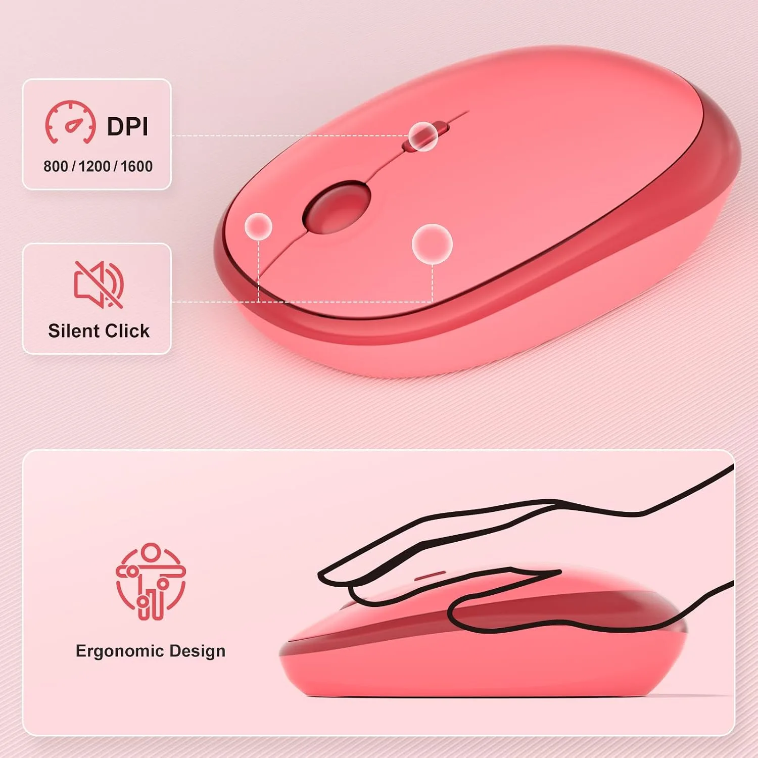 MOFII Wireless Keyboard and Mouse Combo, Full-Size Retro Typewriter-Style Wireless Keyboard with Optical Mouse for Computer/Laptop/Windows/Mac (Rose Red)