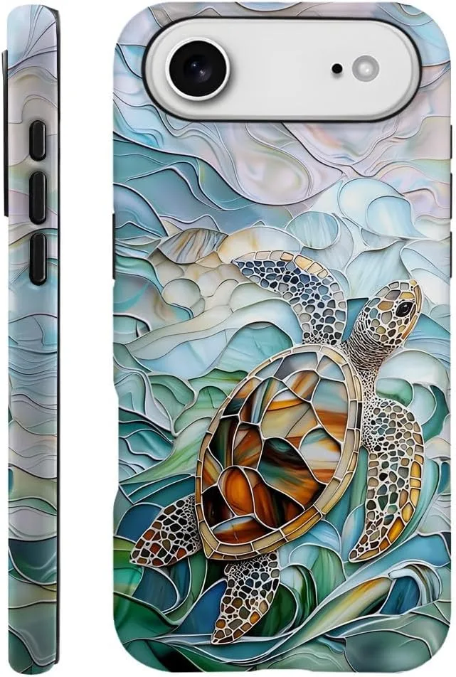 Case Compatible with iPhone 17 Air,Fall Prevention Hybrid 2-Layer Hard Shell Phone Cover for Girls Boys,Oceans Turtle Sea