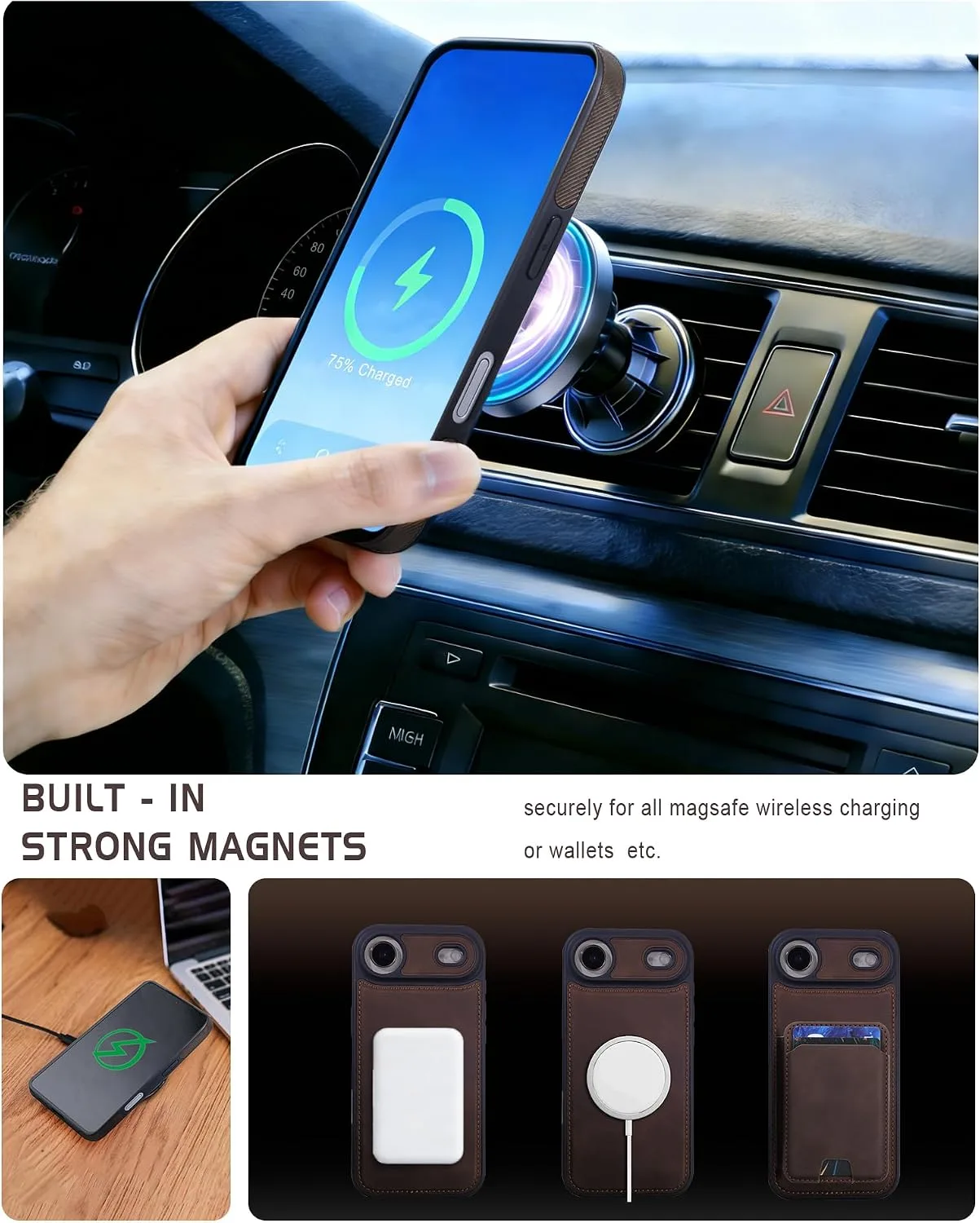Magnetic Detachable Wallet Case for iPhone 17 Air with Kickstand,2-in-1 MagSafe Compatible RFID Blocking Card Holder,Slim PU Leather Cover Vintage Brown