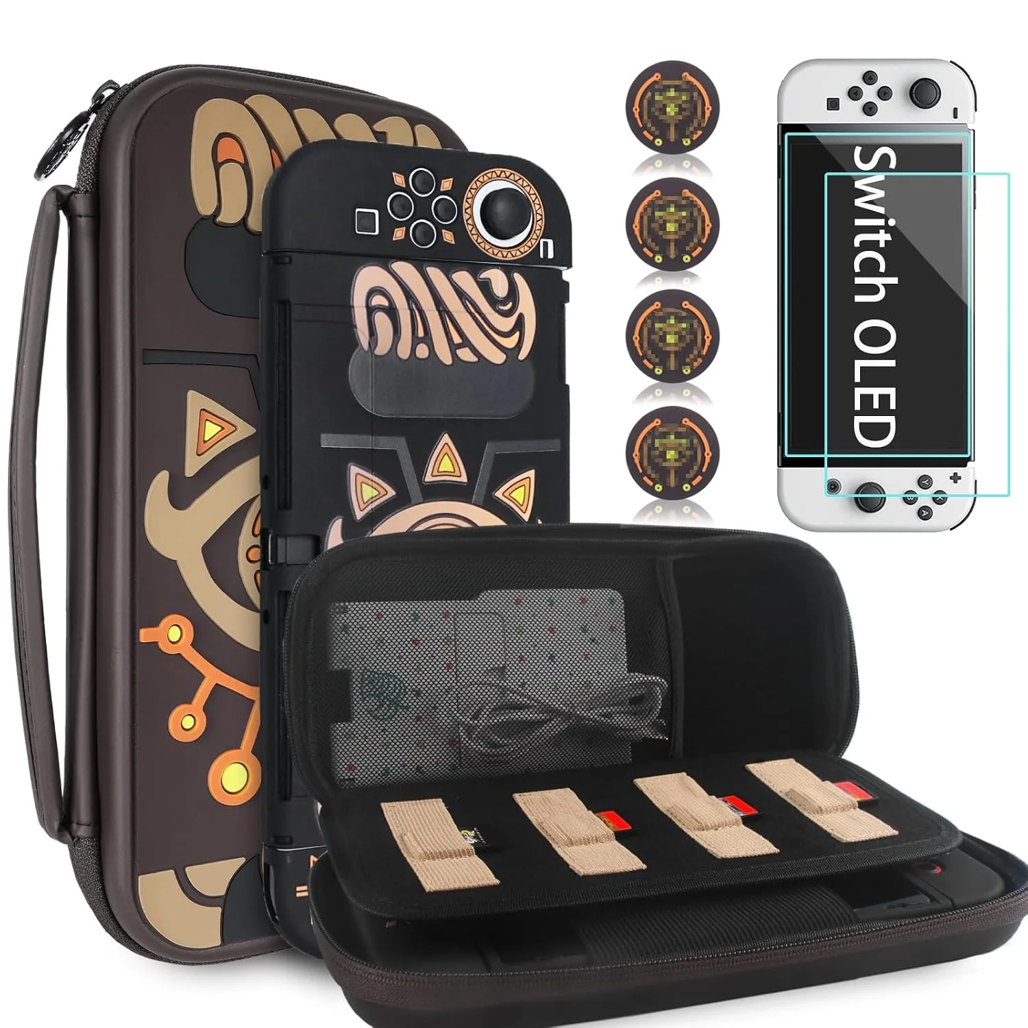 TIKOdirect Carrying Case for Switch OLED Model 2021 - Portable Travel Accessories With Soft Protective Case, Screen Protectors and 4 Thumb Grip Caps, Black