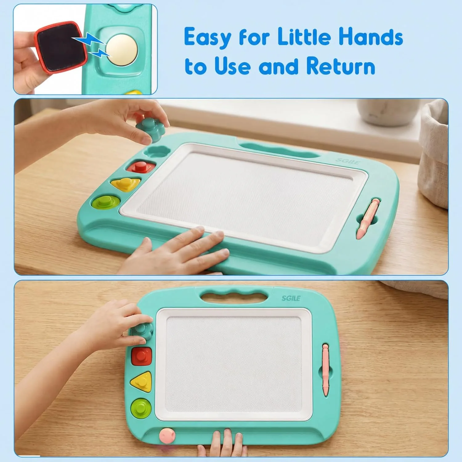 SGILE Magnetic Drawing Board for Kids, Toddler Doodle Toys, Large 16 × 13"