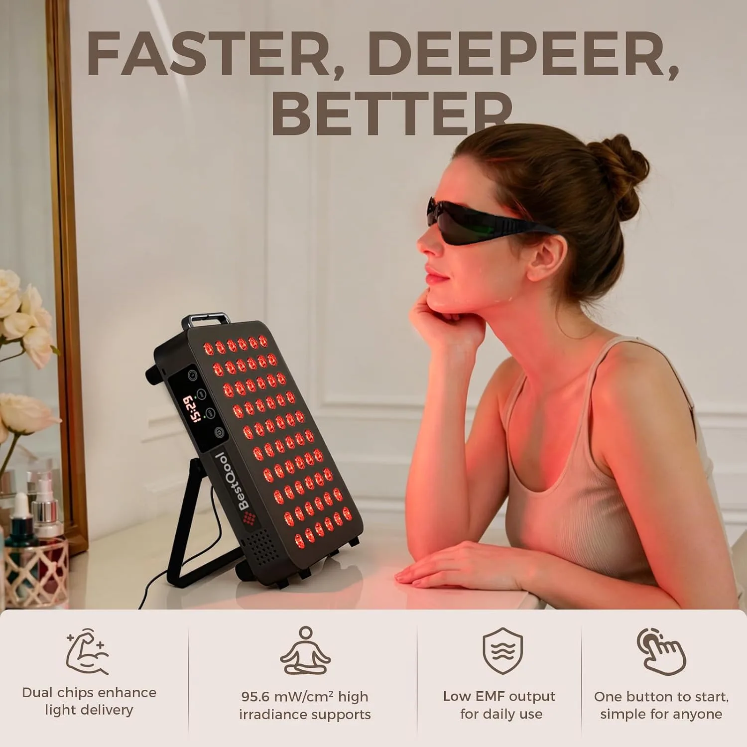 BestQool Red Light Therapy Panel, 660nm Red & 850nm Infrared Light, 105W