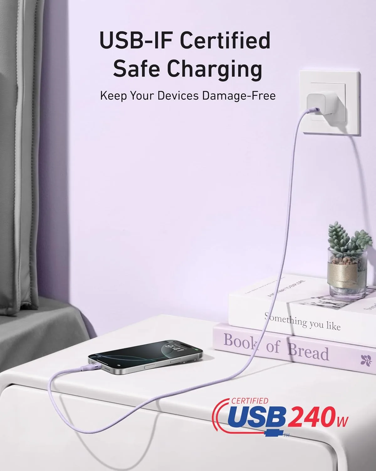 Anker Nano USB C to USB C Cable, 240W Fast Charging Cable (Purple, 6ft)