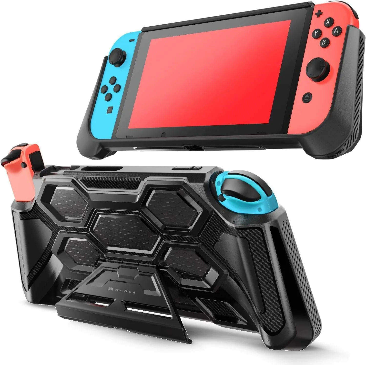 Funda protectora Mumba Battle Series para Nintendo Switch 1 (2017) con soporte y agarre acolchado negro