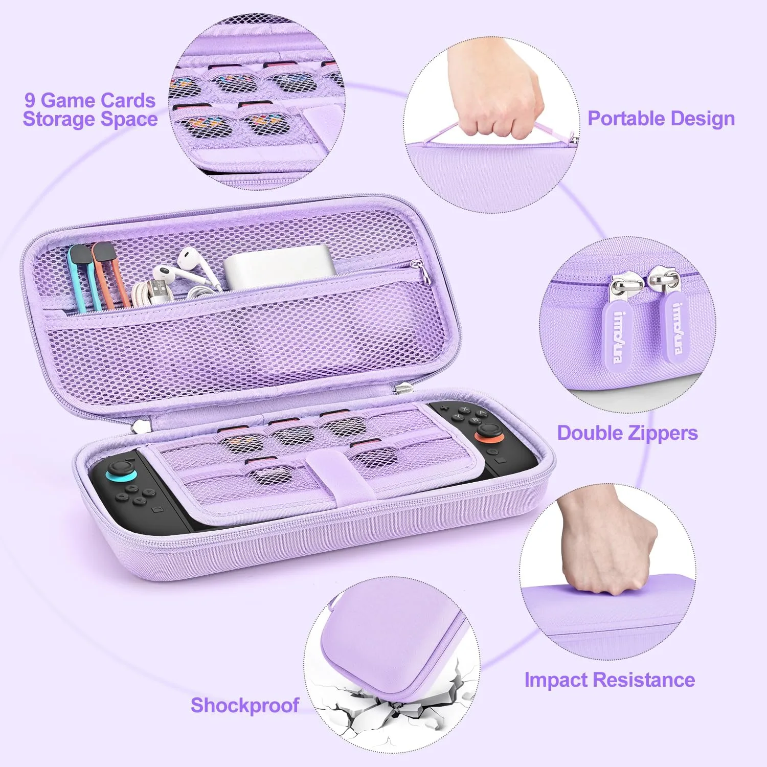 innoAura Switch 2 Case 14-in-1 Bundle for NS Switch 2 (2025), with Carrying Case, Protective Cover, Thumb Grips, Screen Protector, Cute Pendant and Sticker, Purple