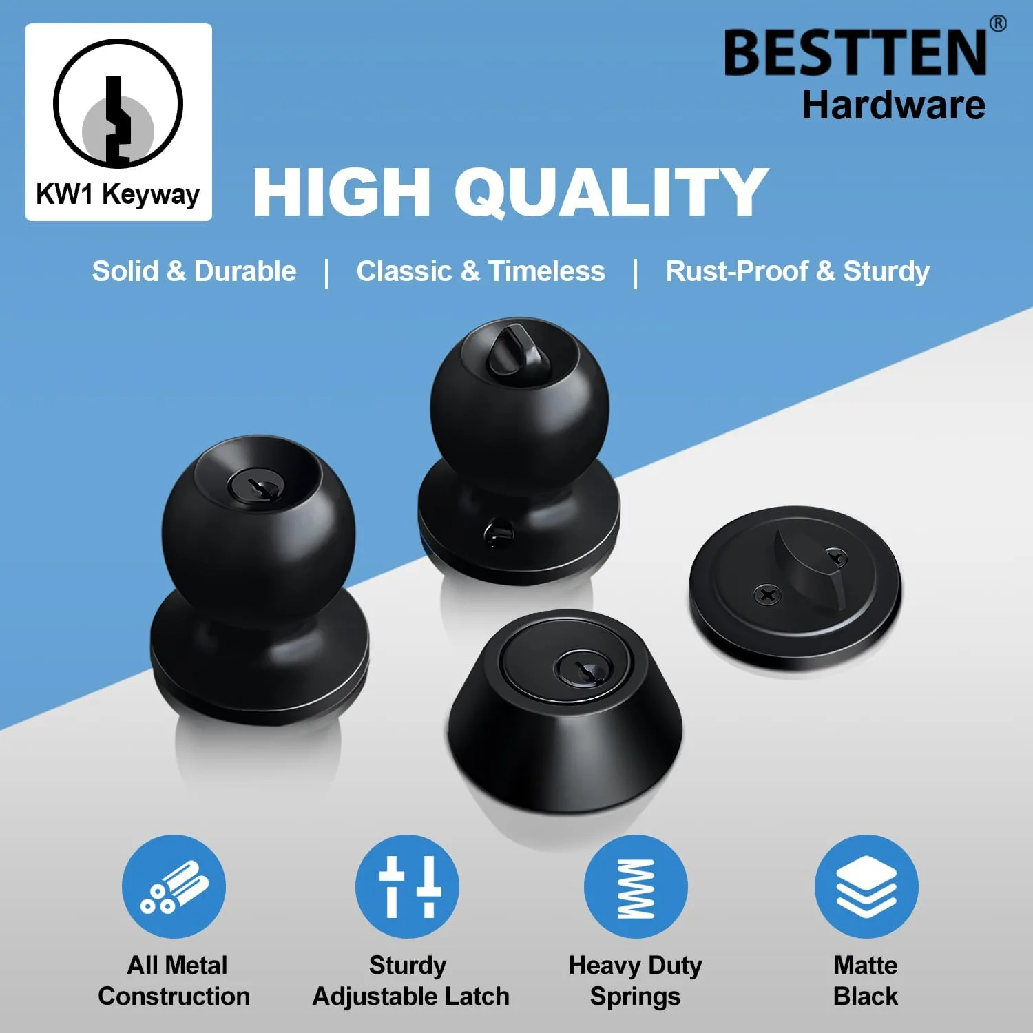 BESTTEN Exterior Door Knob with Key Lock and Deadbolt, Keyed Alike