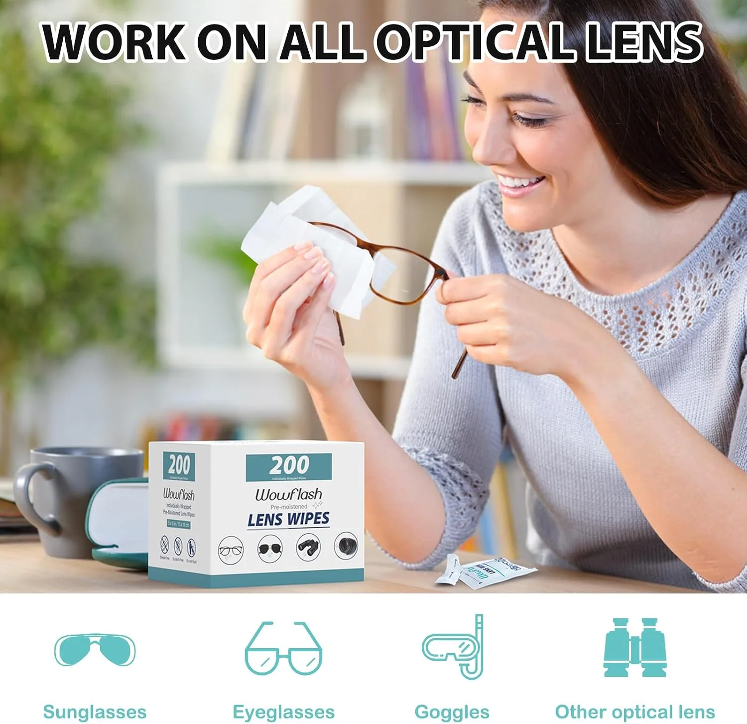 200 Count Pre-Moistened Lens Wipes for Eyeglasses
