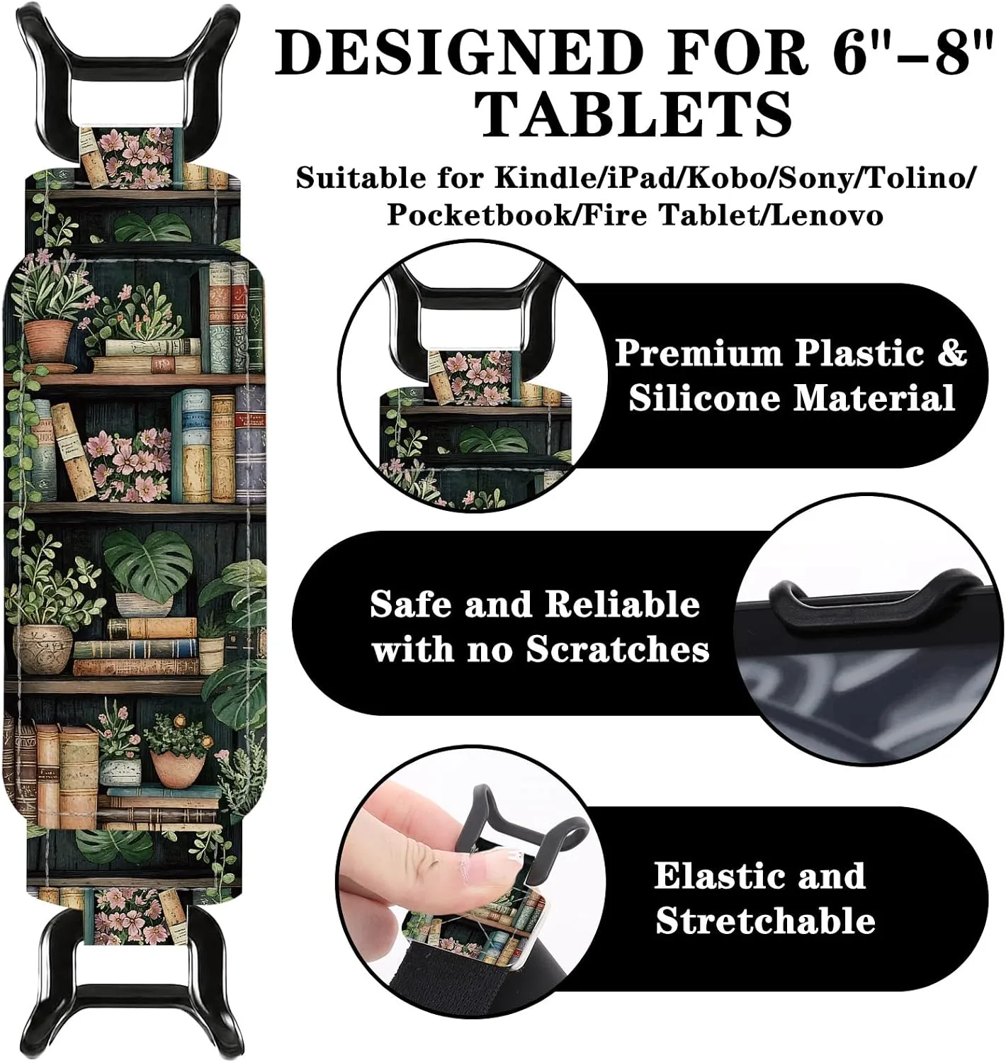 Hand Strap for Kindle and Tablet - Bookshelf Book Plant